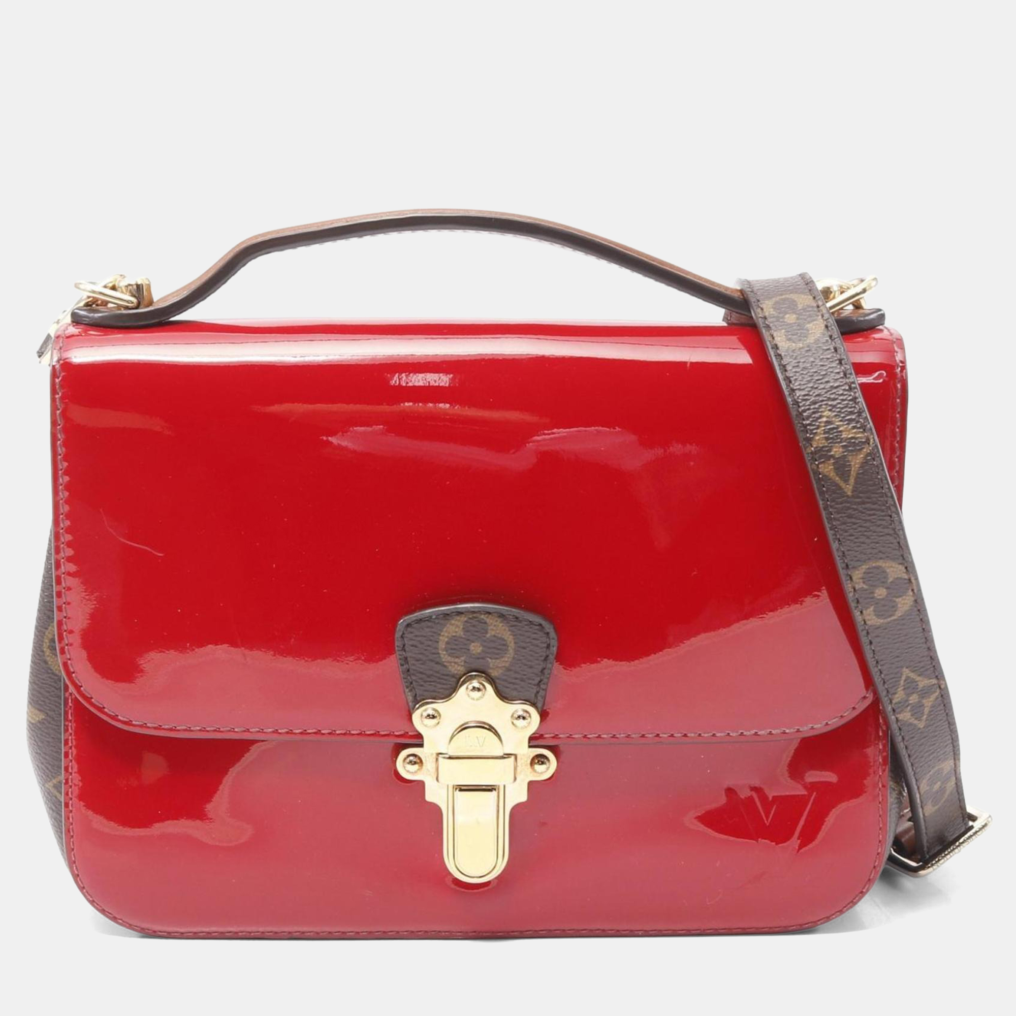 

Louis Vuitton Cherrywood Bb Handbag Leather Coated Canvas Vernis Red Brown