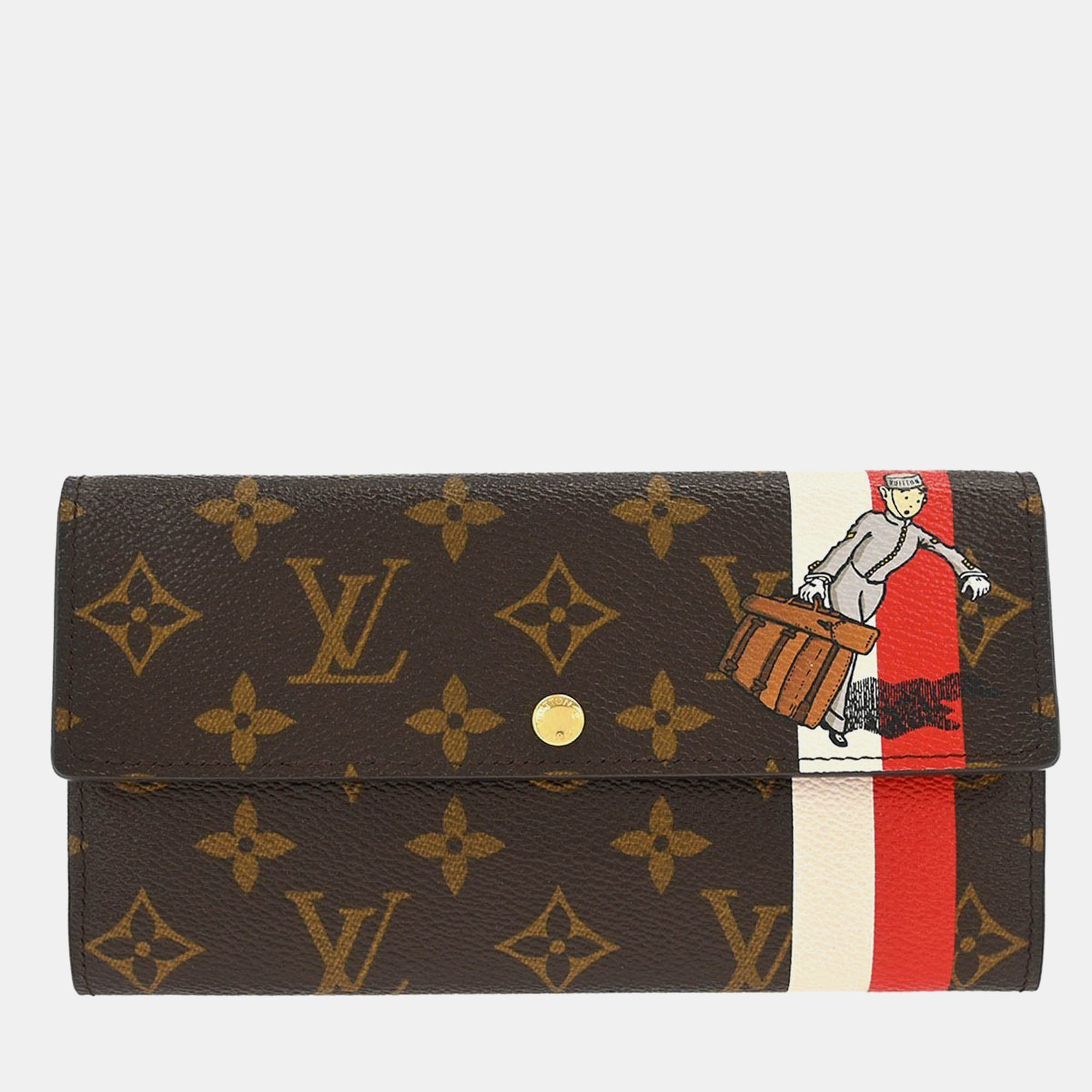 Pre-owned Louis Vuitton Monogram Groom Portefeuille Sarah Wallet In Brown