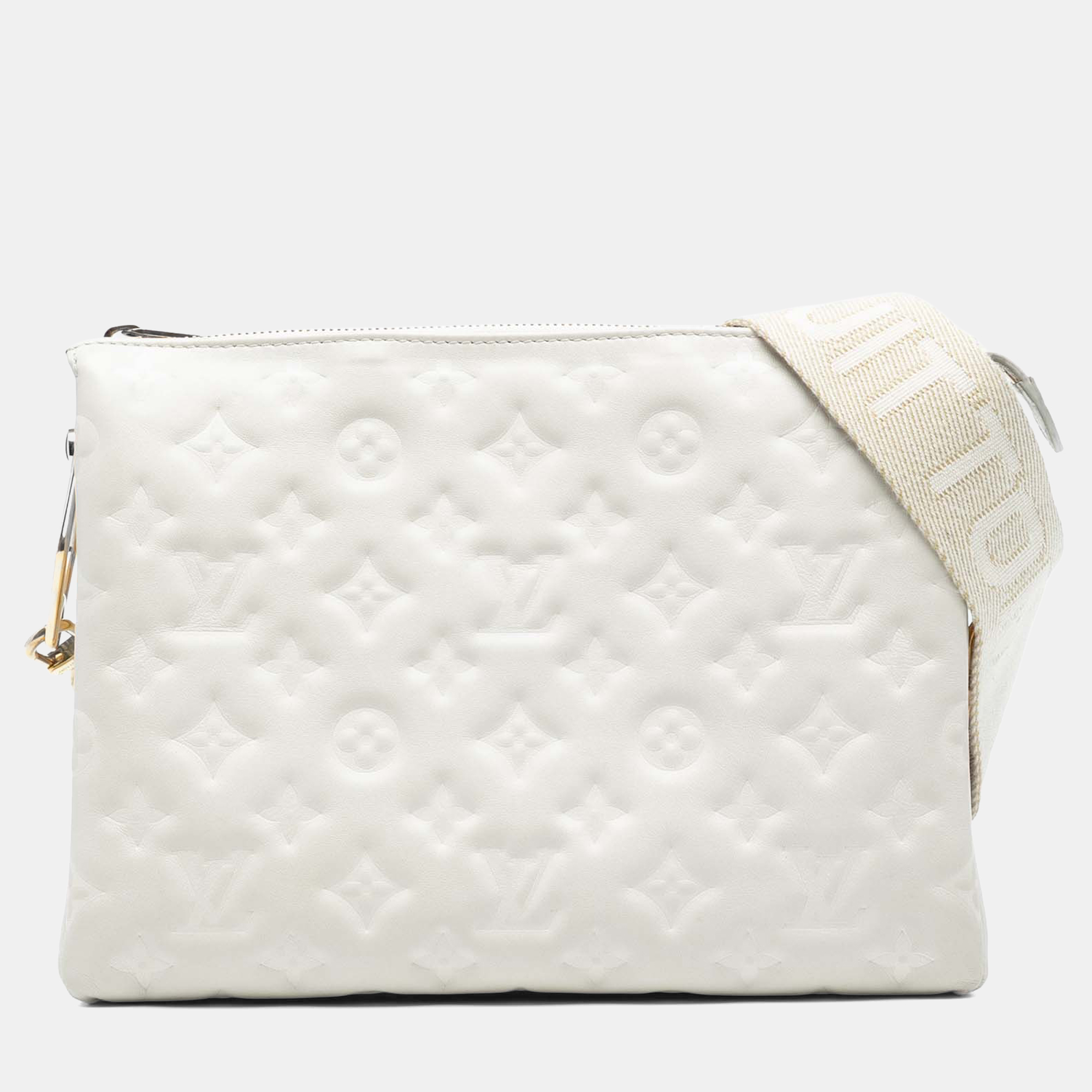 

Louis Vuitton White Monogram Embossed Puffy Lambskin Coussin PM