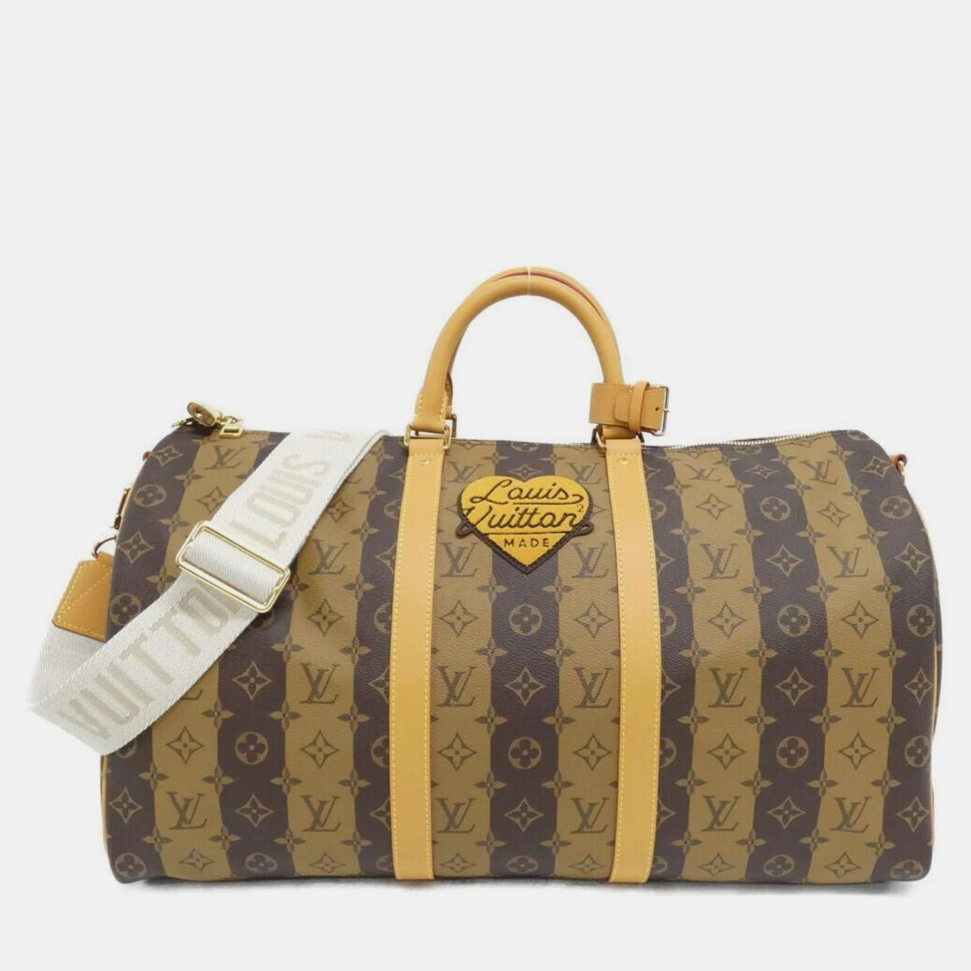 

Louis Vuitton Monogram Stripe (Lv Squared) Keepall Bandouliere  Boston Bag, Brown