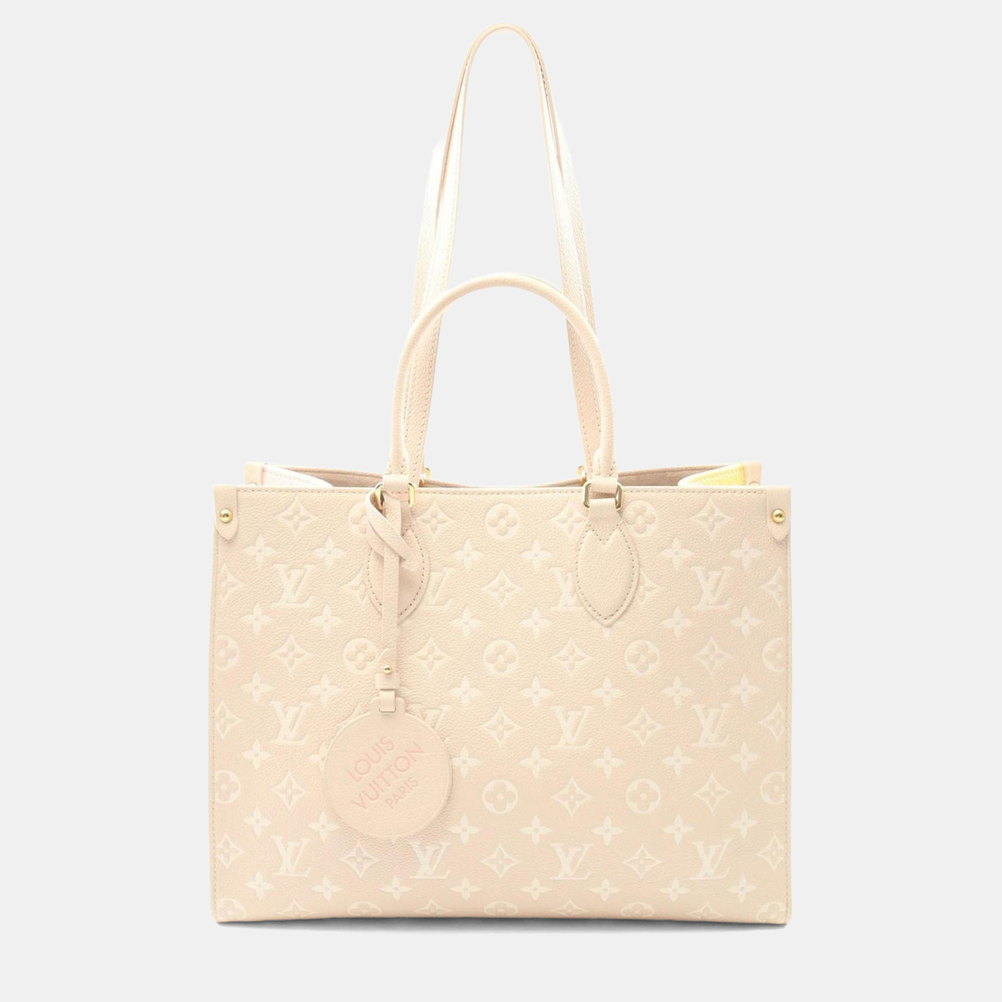 

Louis Vuitton On The Go Mm Monogram Empreinte Leather Handbag Pink Yellow Rose Beige