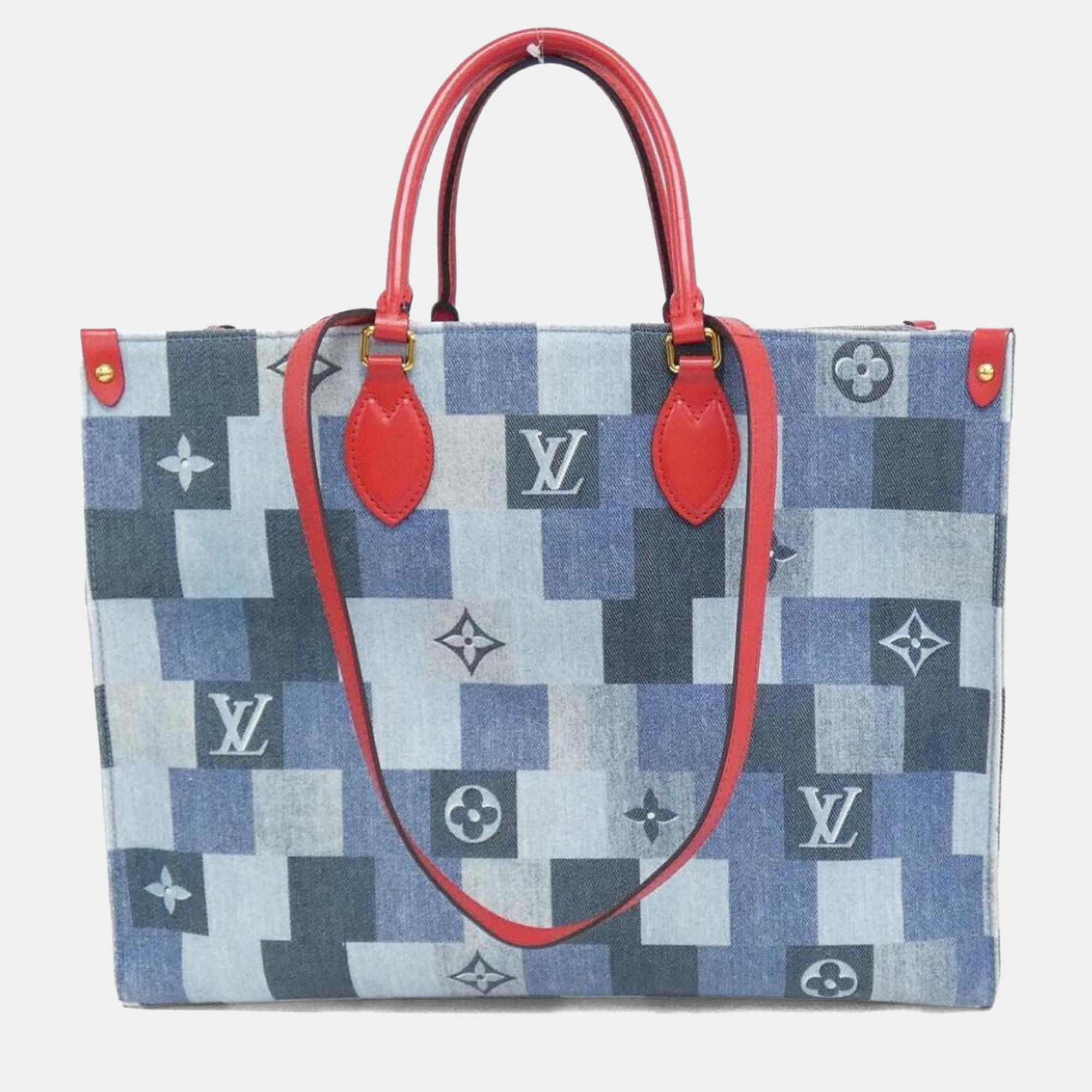 Pre-owned Louis Vuitton Denim Monogram On-the-go 2020ss Gm Handbag In Blue