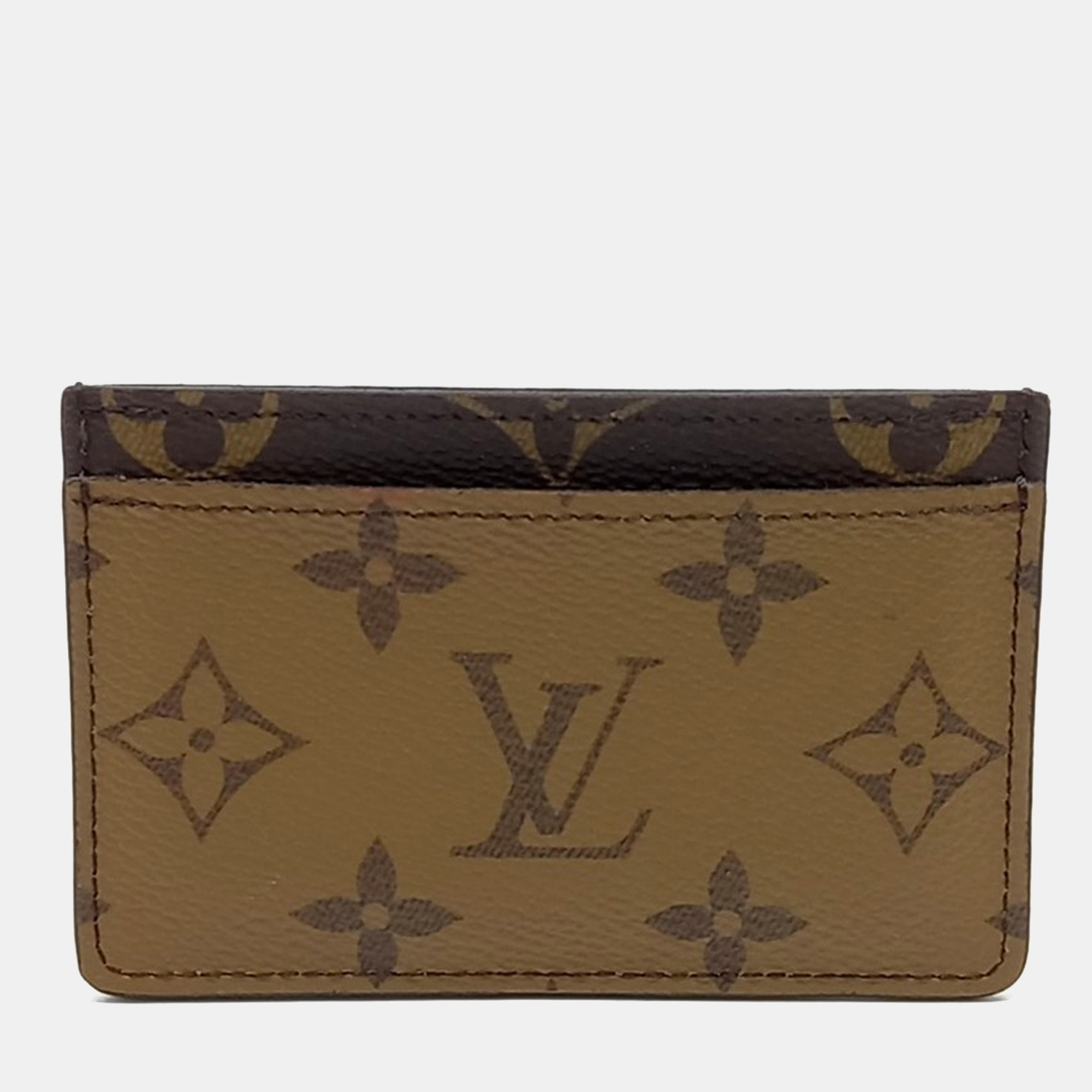 Pre-owned Louis Vuitton Brown Coated Canvas Monogram Reverse Card Holder