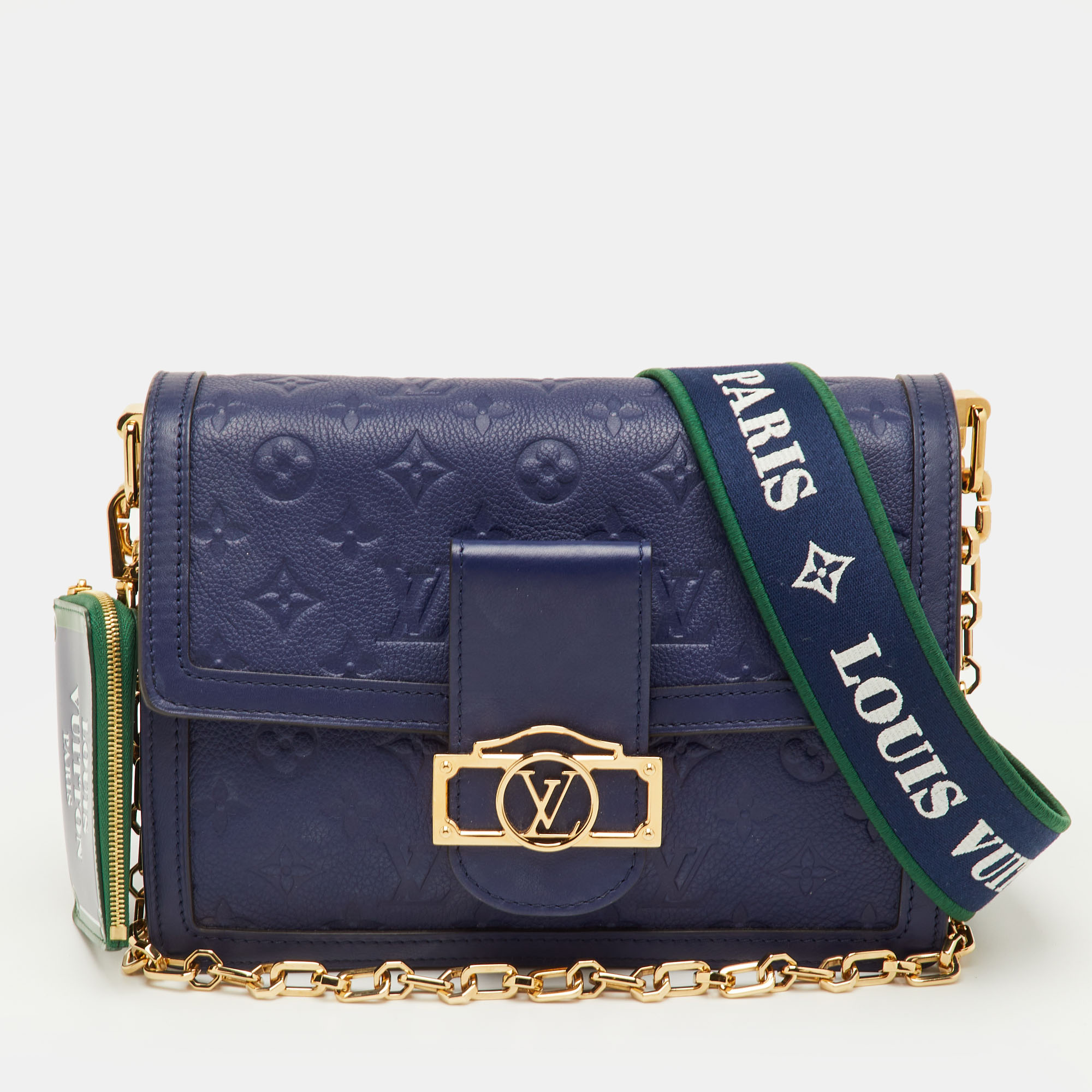 

Louis Vuitton Dauphine MM Blue/Green Monogram Empreinte Leather Limited Edition Bag, Navy blue