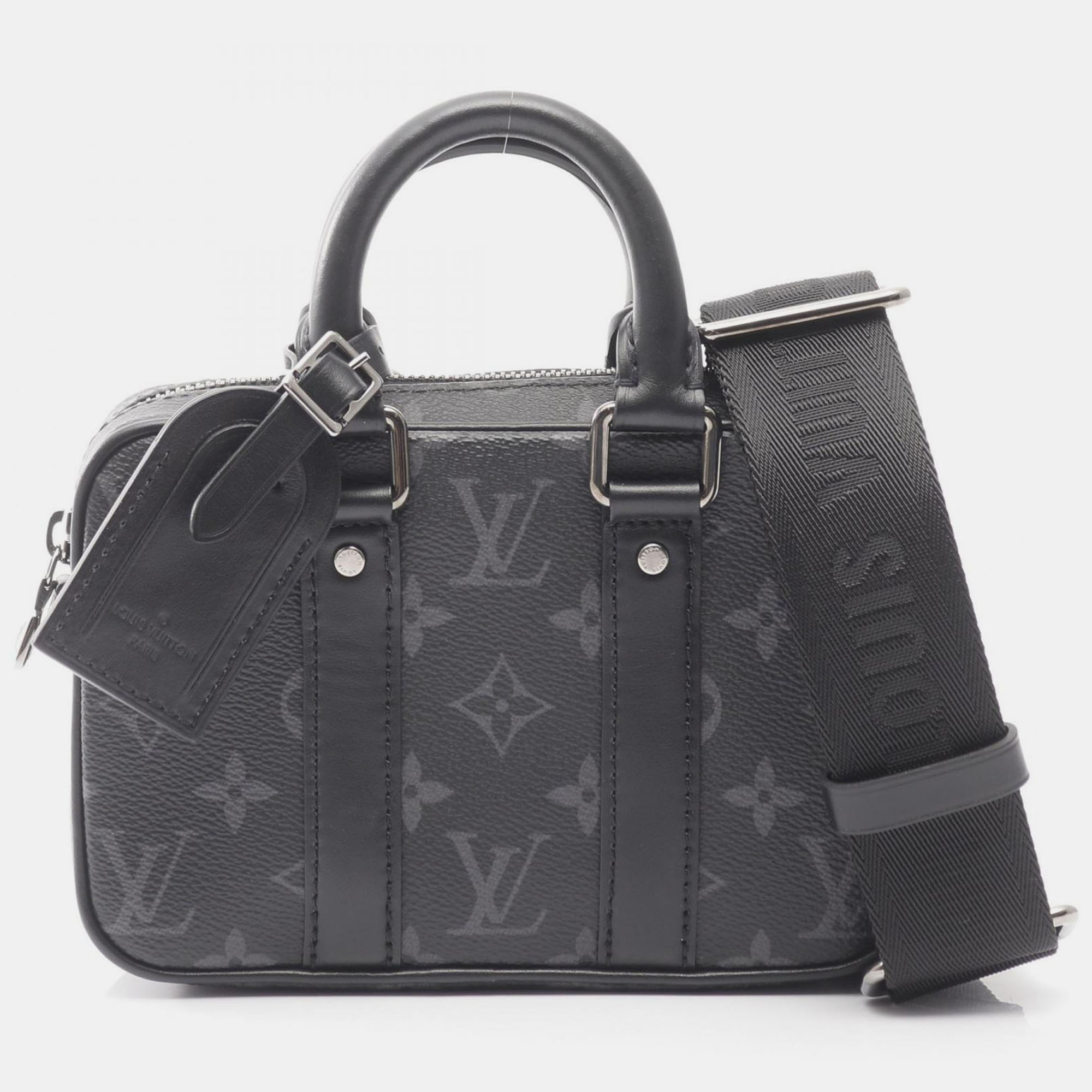 Click to view more detailed imagery on our partner's website Pre-owned Louis Vuitton Nano Porte Documents Voyage Monogram Eclipse Canvas Shoulder Bag In Black