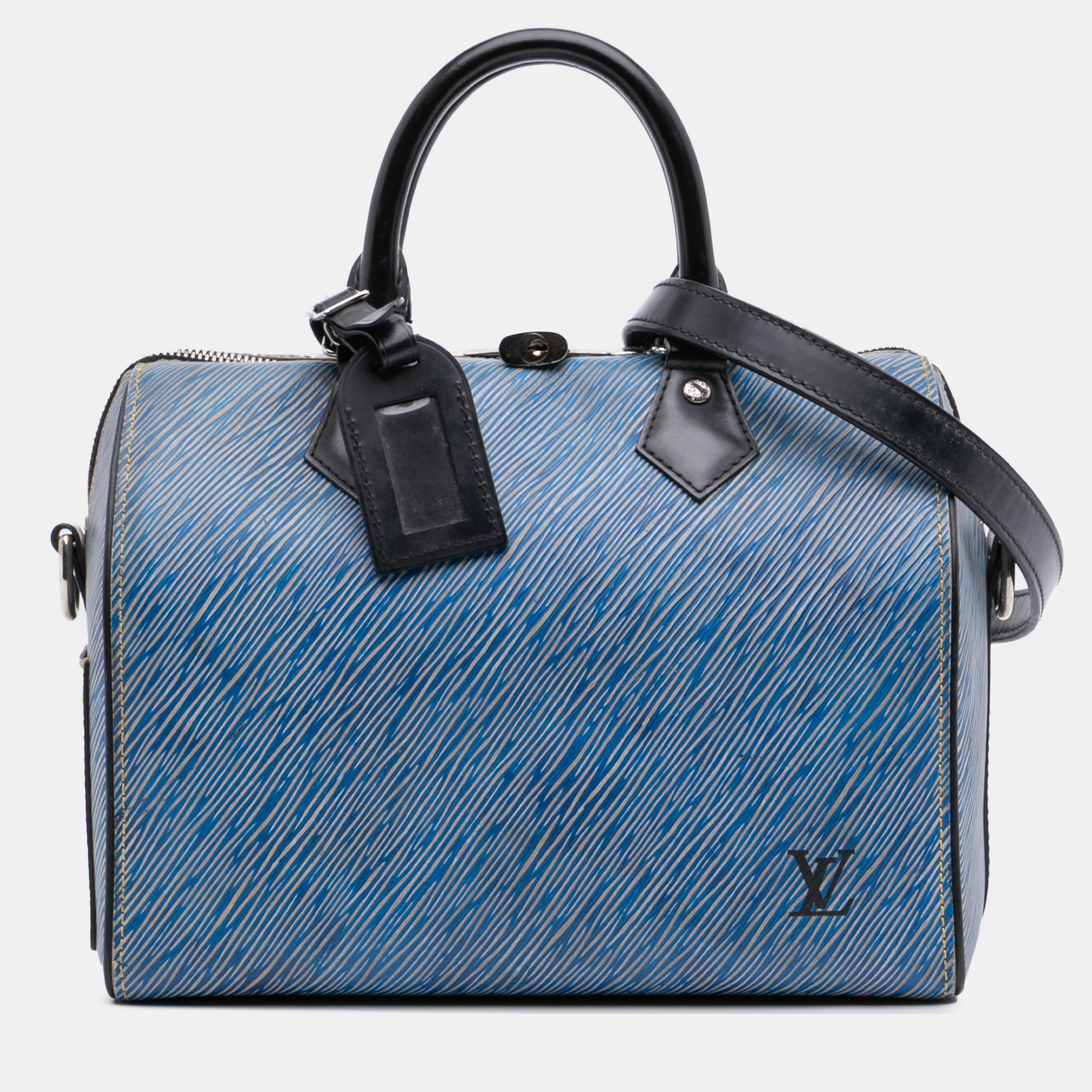 Pre-owned Louis Vuitton Black Blue Epi Denim Speedy Bandouliere 25
