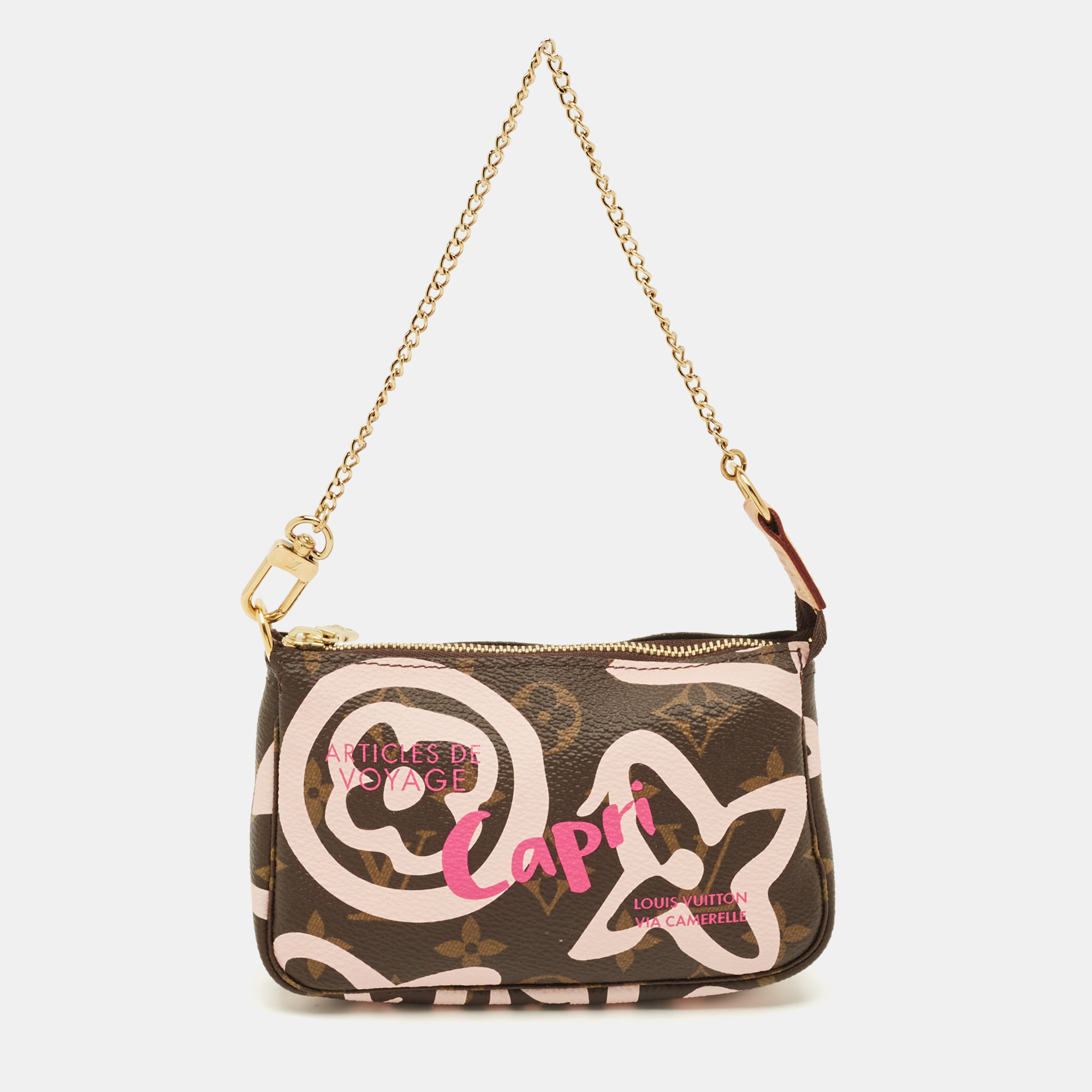 Pre-owned Louis Vuitton Capri Rose Ballerine Coated Canvas Pochette Accessoires In Pink