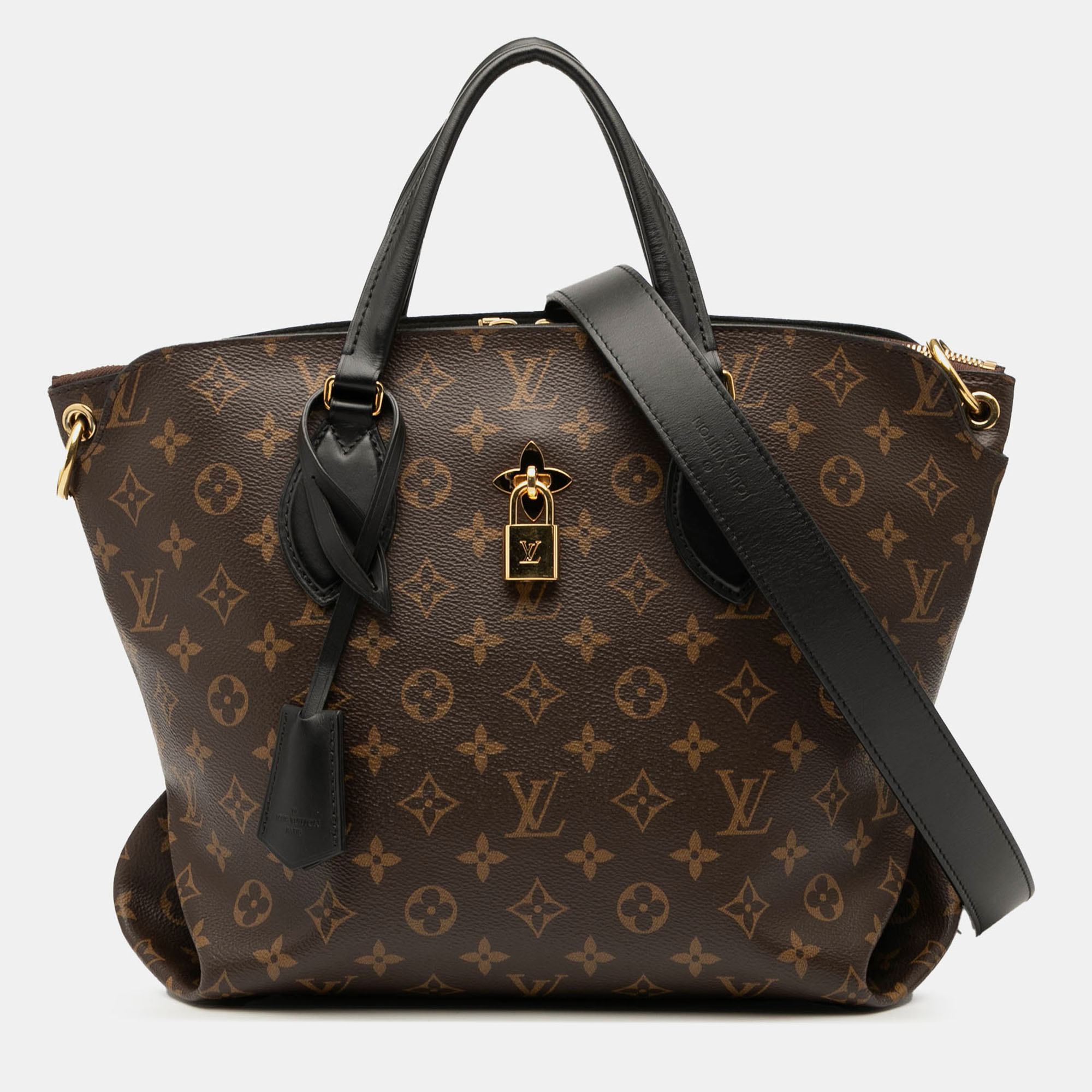 Pre-owned Louis Vuitton Black Brown Monogram Flower Zipped Tote Mm