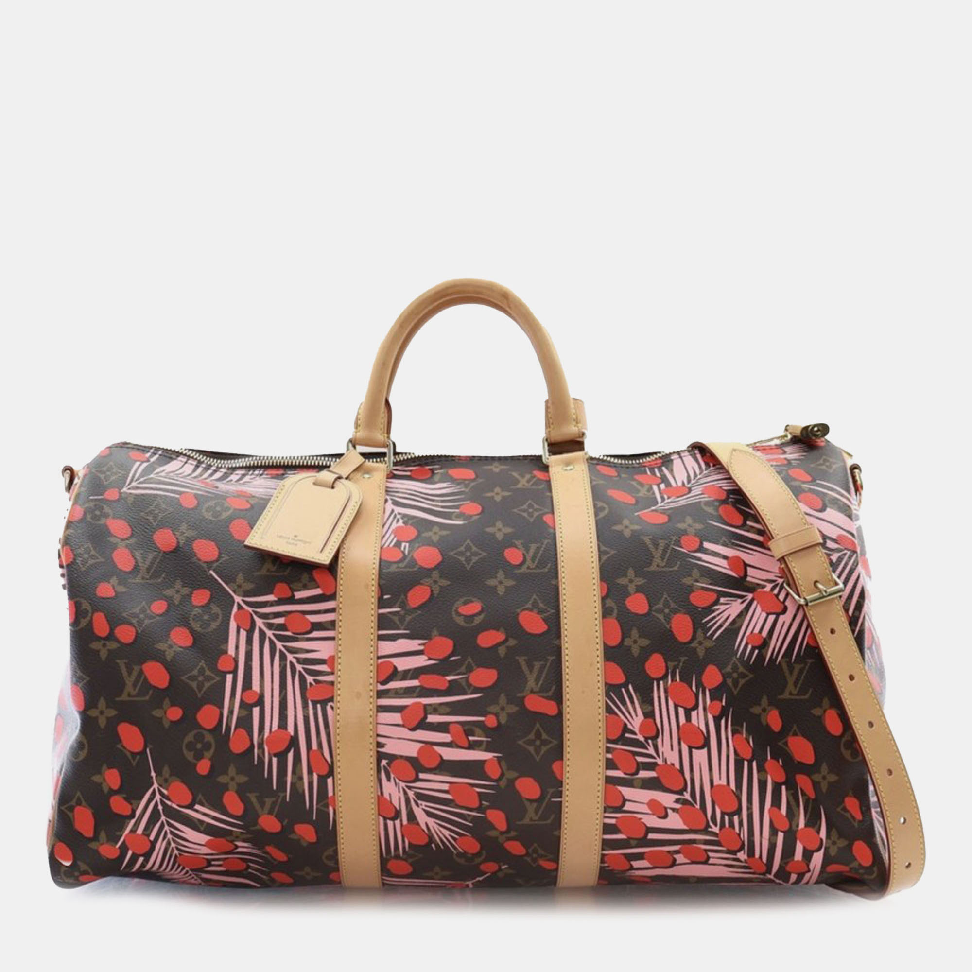 Click to view more detailed imagery on our partner's website Pre-owned Louis Vuitton Brown Monogram Jungle Dots Keepall Bandouliere 50