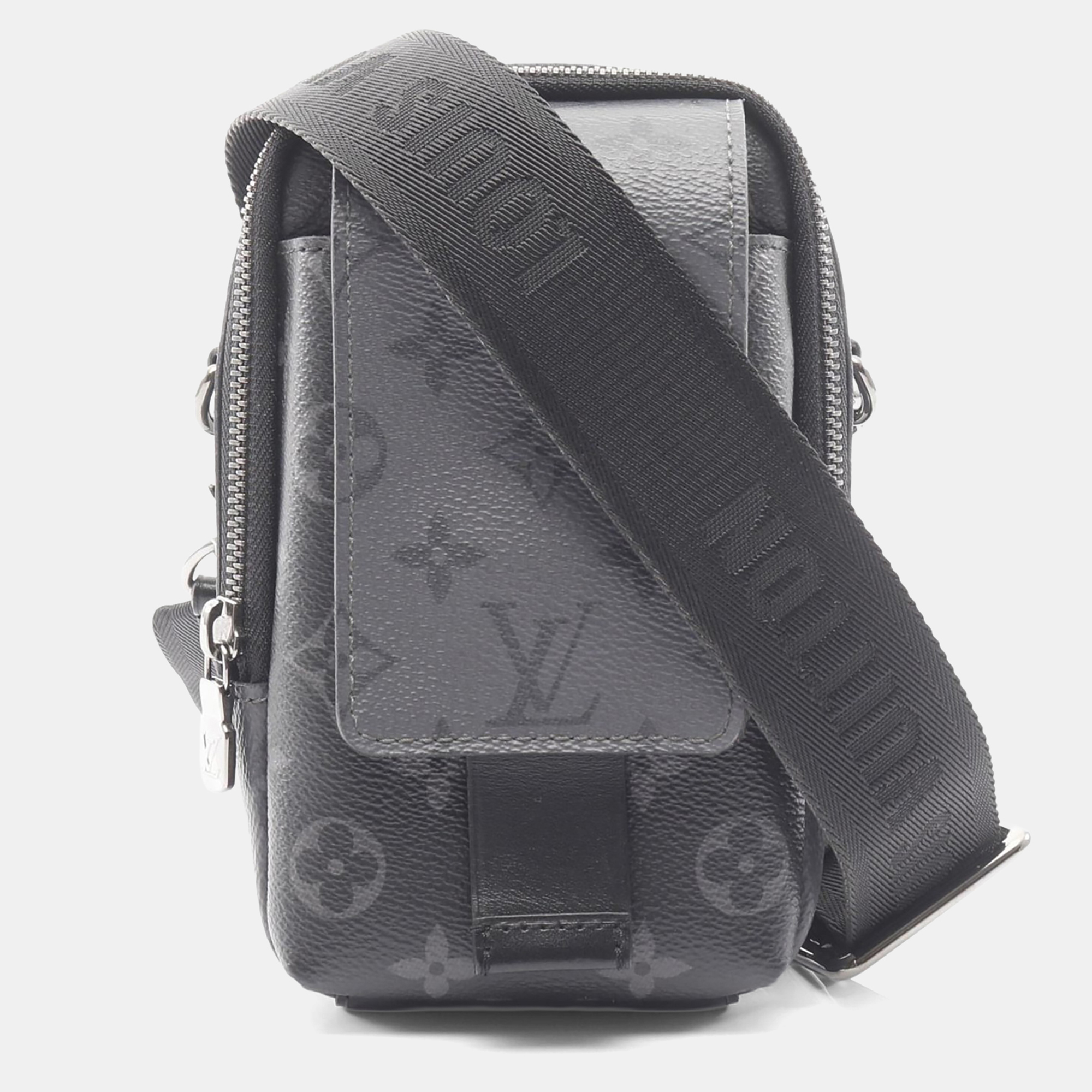 Pre-owned Louis Vuitton Double Phone Pouch Monogram Eclipse Reverse Canvas Shoulder Bag In Black