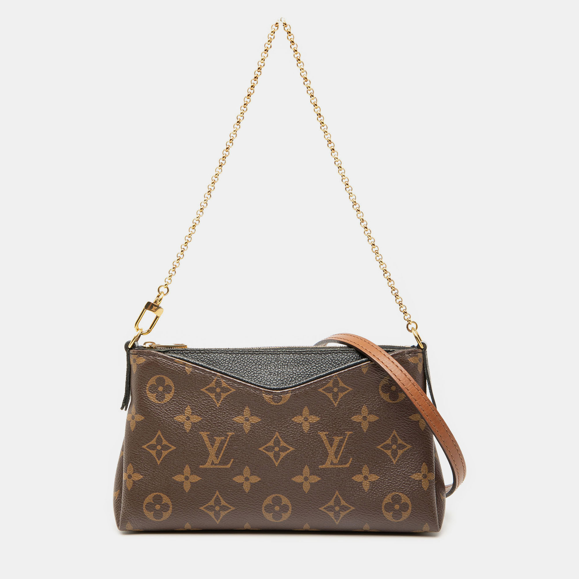 

Louis Vuitton Black Brown Monogram Pallas Clutch