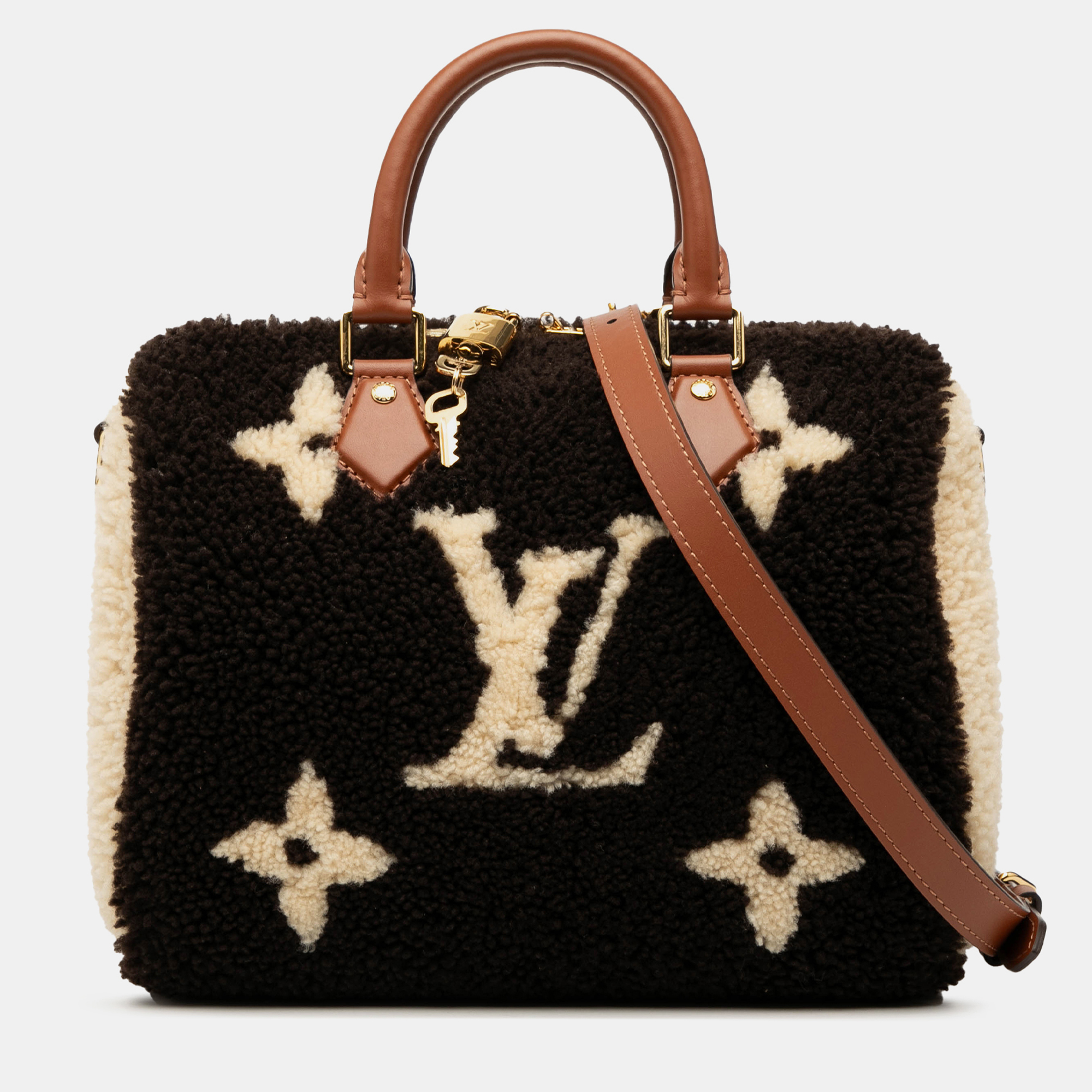 

Louis Vuitton Brown Monogram Giant Shearling Teddy Speedy Bandouliere 25