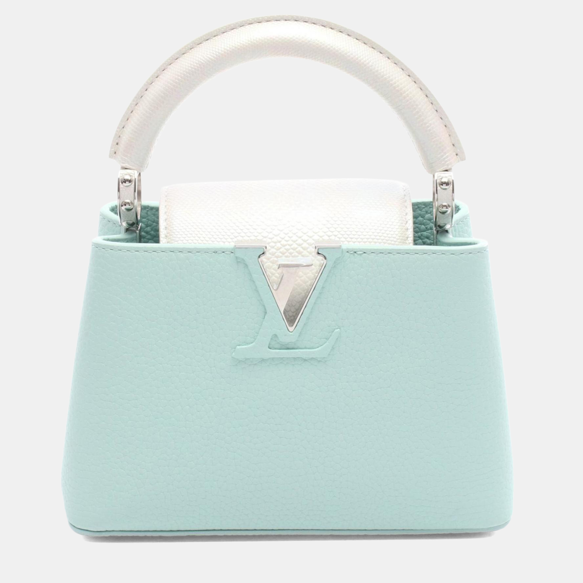

Louis Vuitton Capucines Mini Handbag In Opaline Green And White Petrol Leather White