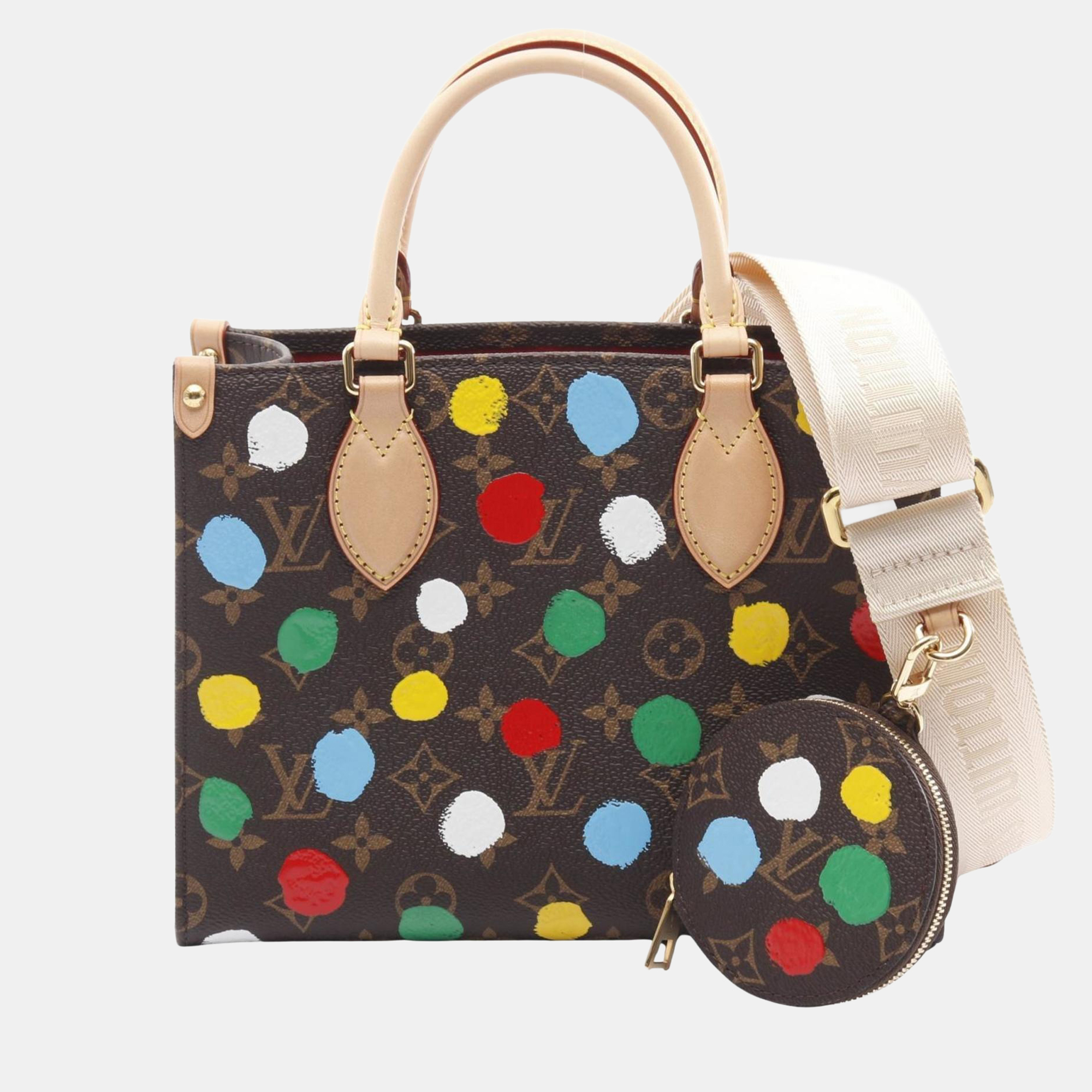 

Louis Vuitton X Yayoi Kusama On The Go Pm Handbag Coated Canvas And Leather Monogram Brown Multicolor