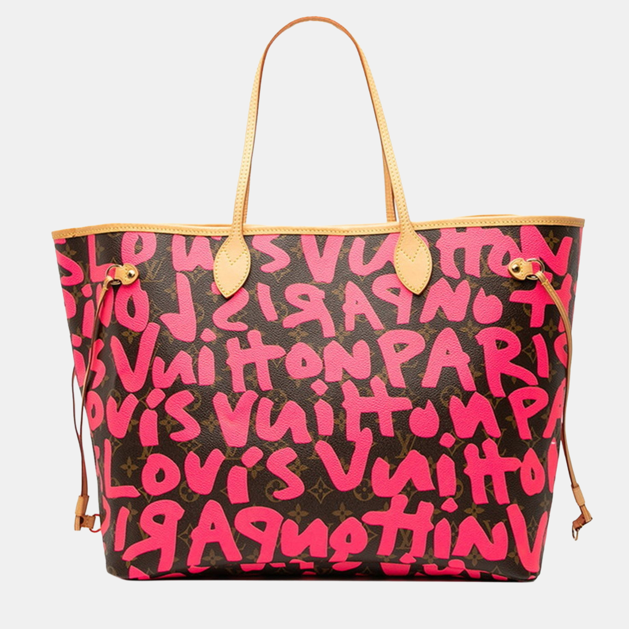 

Louis Vuitton Monogram Graffiti Neverfull Gm Tote Bag/Shoulder Bag Fuchsia Pink Brown Leather