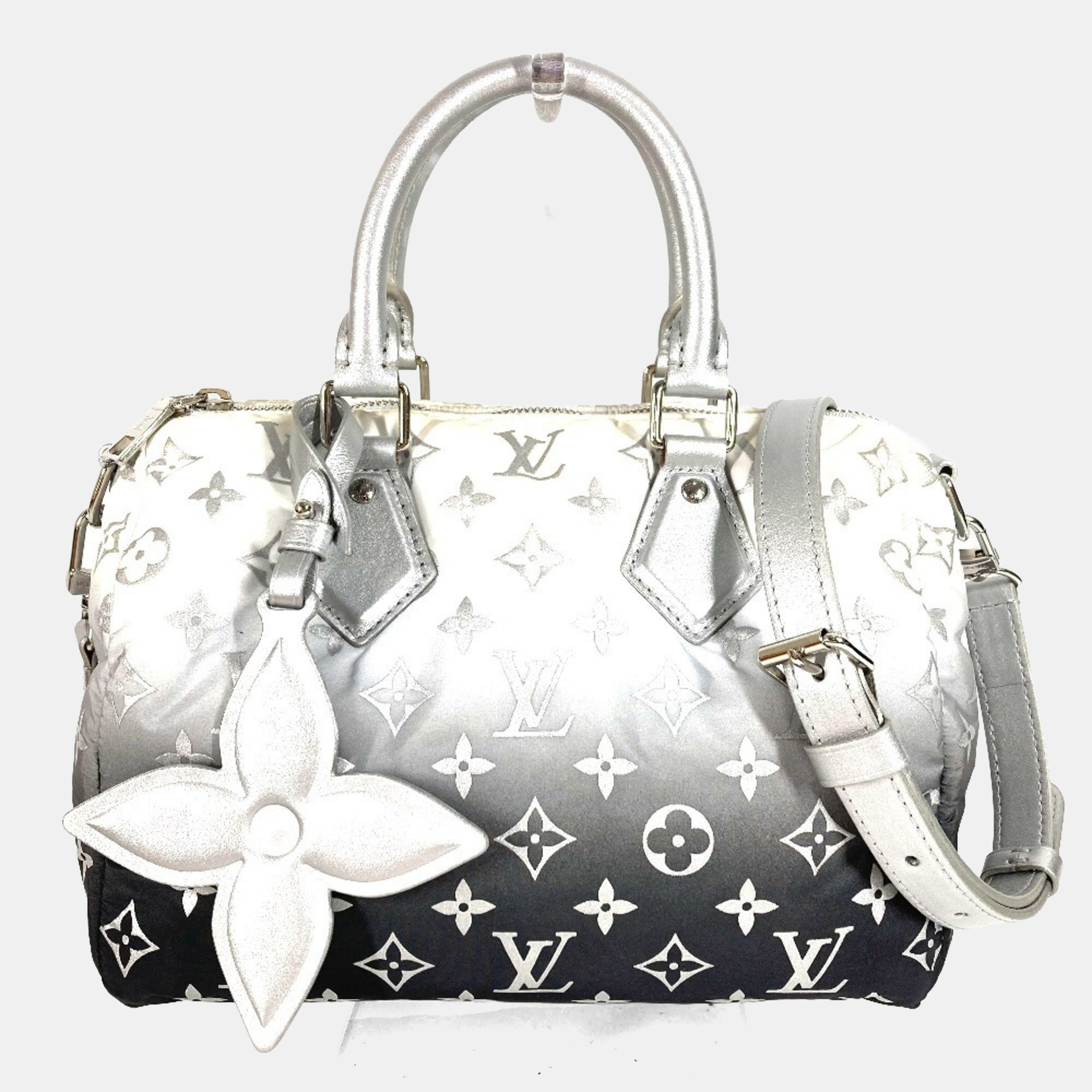 Pre-owned Louis Vuitton Ski Speedy Bandouliere 25 2-way Bag Mini Boston Shoulder Crossbody Handbag Nylon And Leather Frost S In Silver