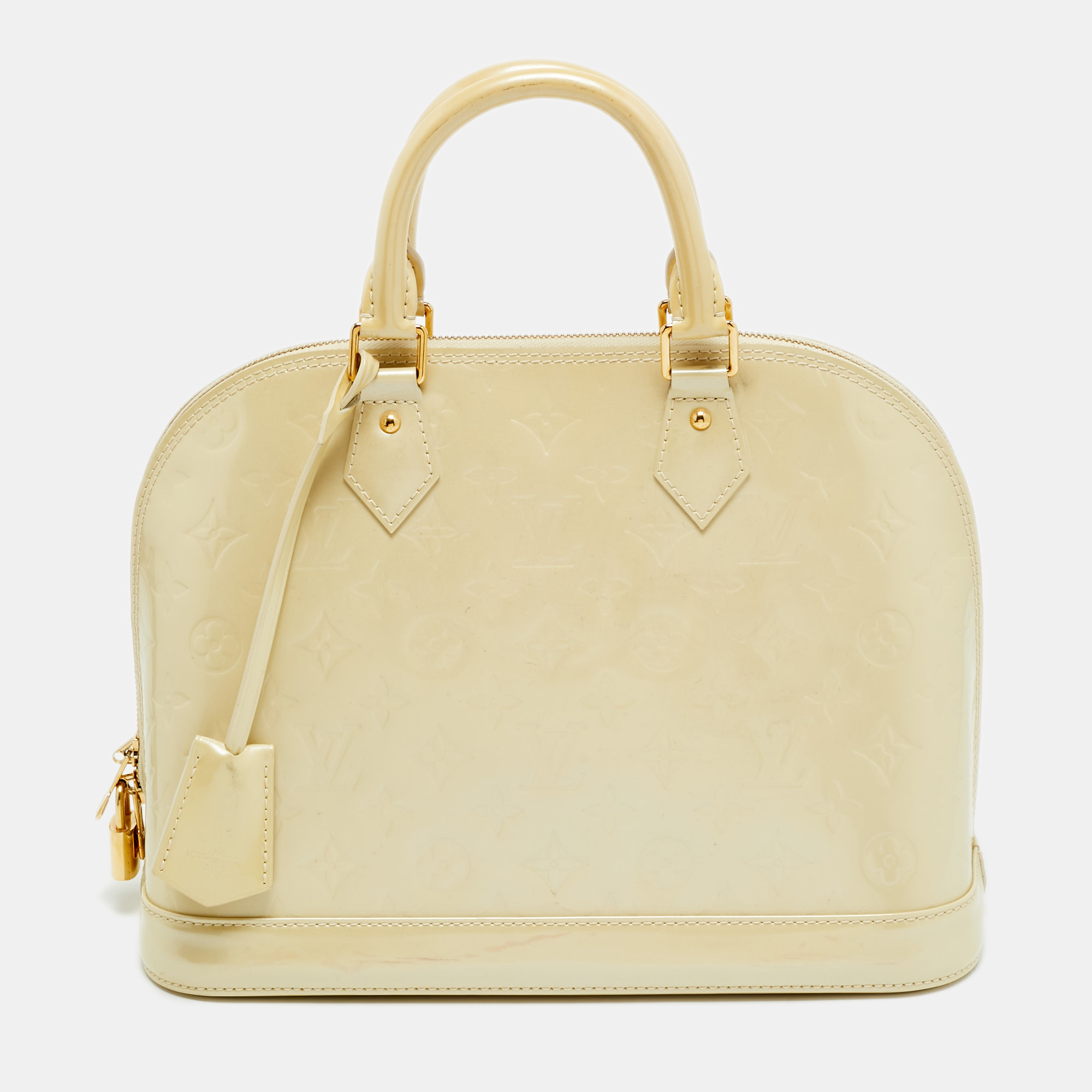 

Louis Vuitton Alma PM Blanc Corail Monogram Vernis Bag, Cream