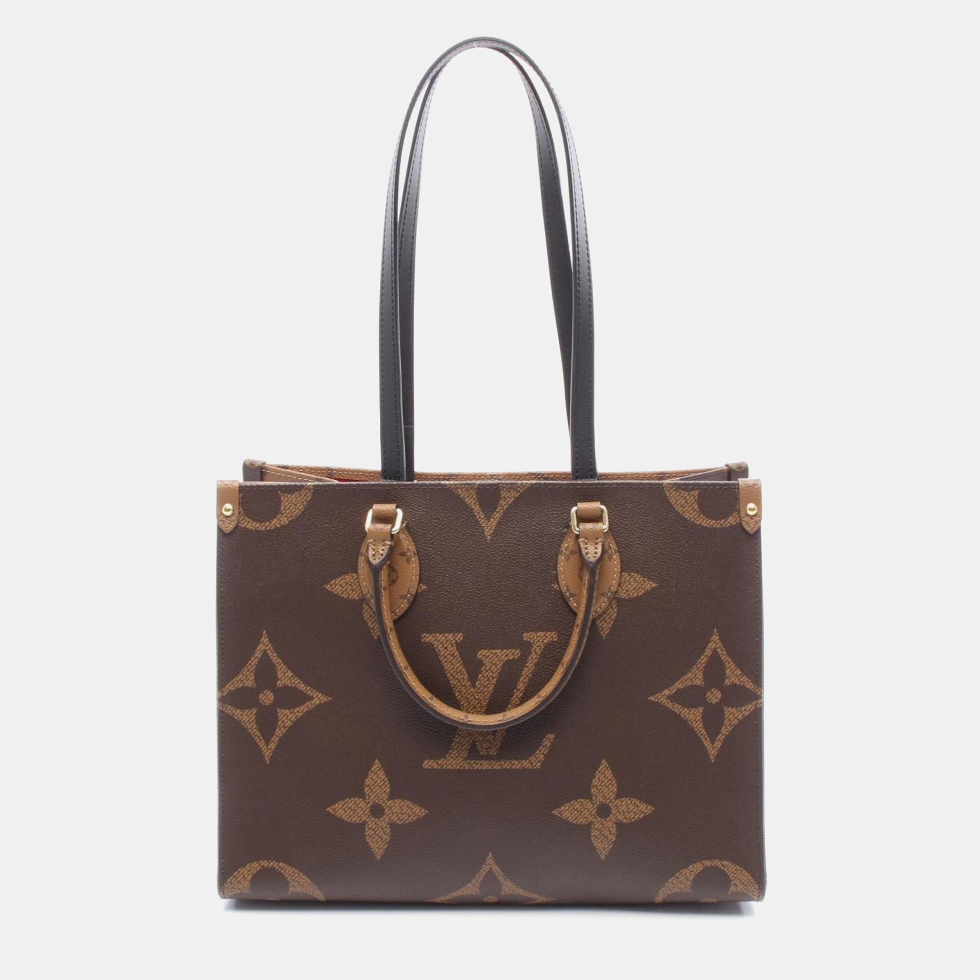 

Louis Vuitton On The Go Mm Tote Bag In Coated Canvas And Leather With Monogram Giant Reverse Pattern Brown Beige