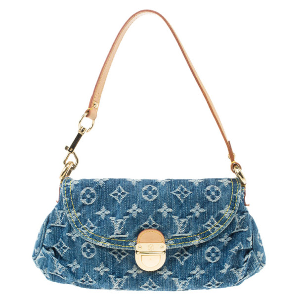 Pre Owned Louis Vuitton Blue Denim Monogram Mini Pleaty