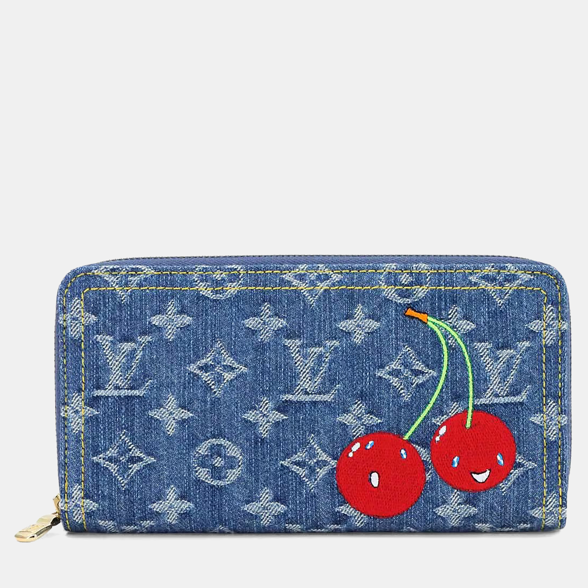 Pre-owned Louis Vuitton Zippy Wallet Denim Blue Monogram Cherry Denim Wallet