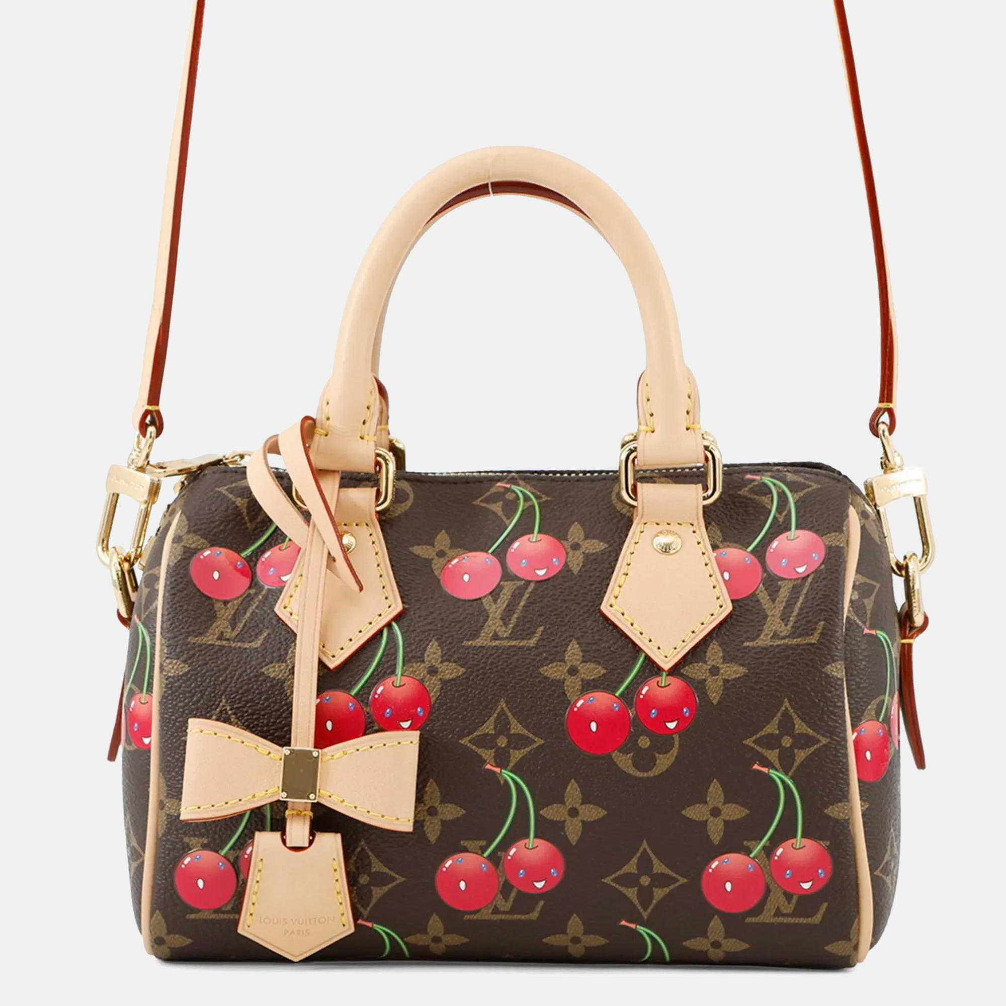 

Louis Vuitton Takashi Murakami Monogram Cherry Speedy Bandouliere 20 Brown Red Monogram Canvas Top Handle Bag