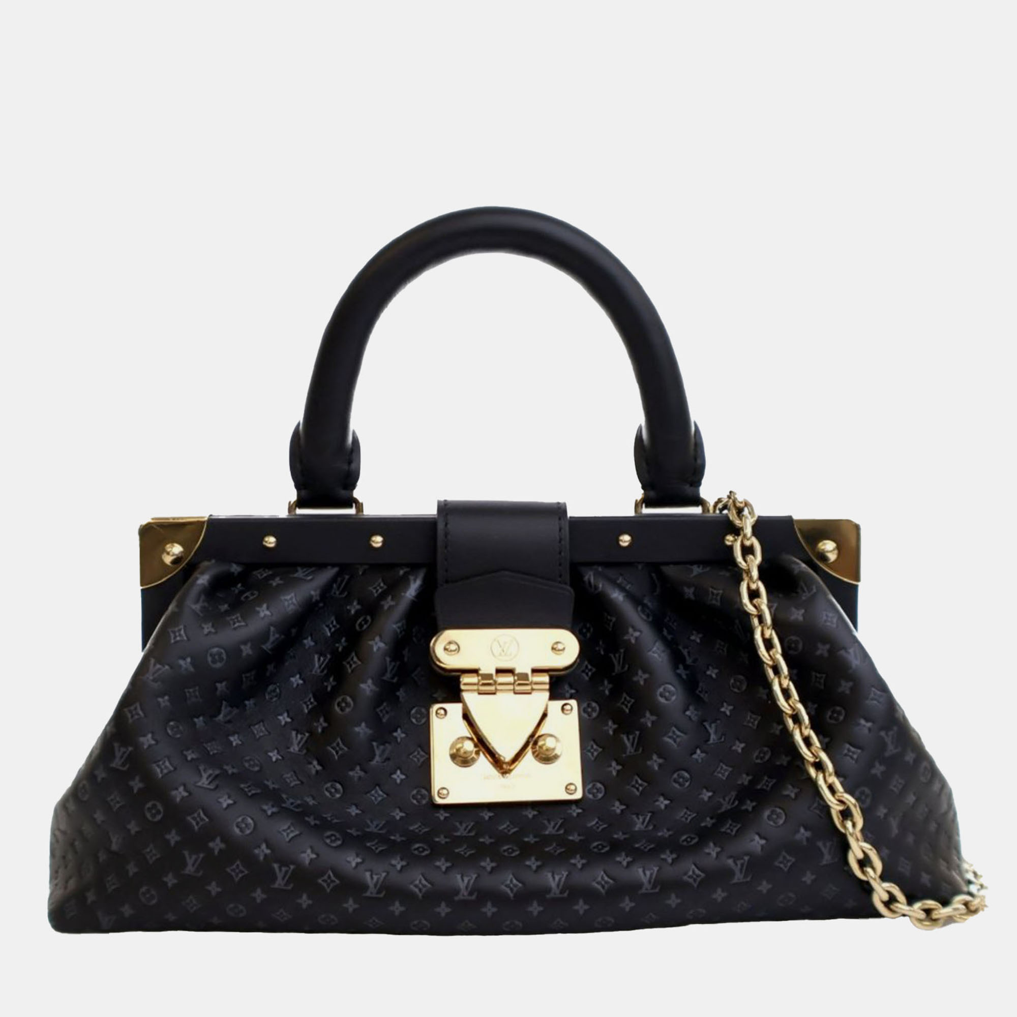 

Louis Vuitton Black Embossed Calfskin Nanogram Satchel