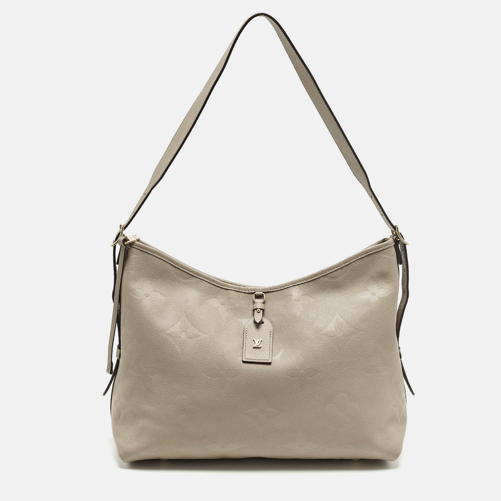 

Louis Vuitton CarryAll MM Tourterelle Monogram Giant Empreinte Leather Hobo, Grey