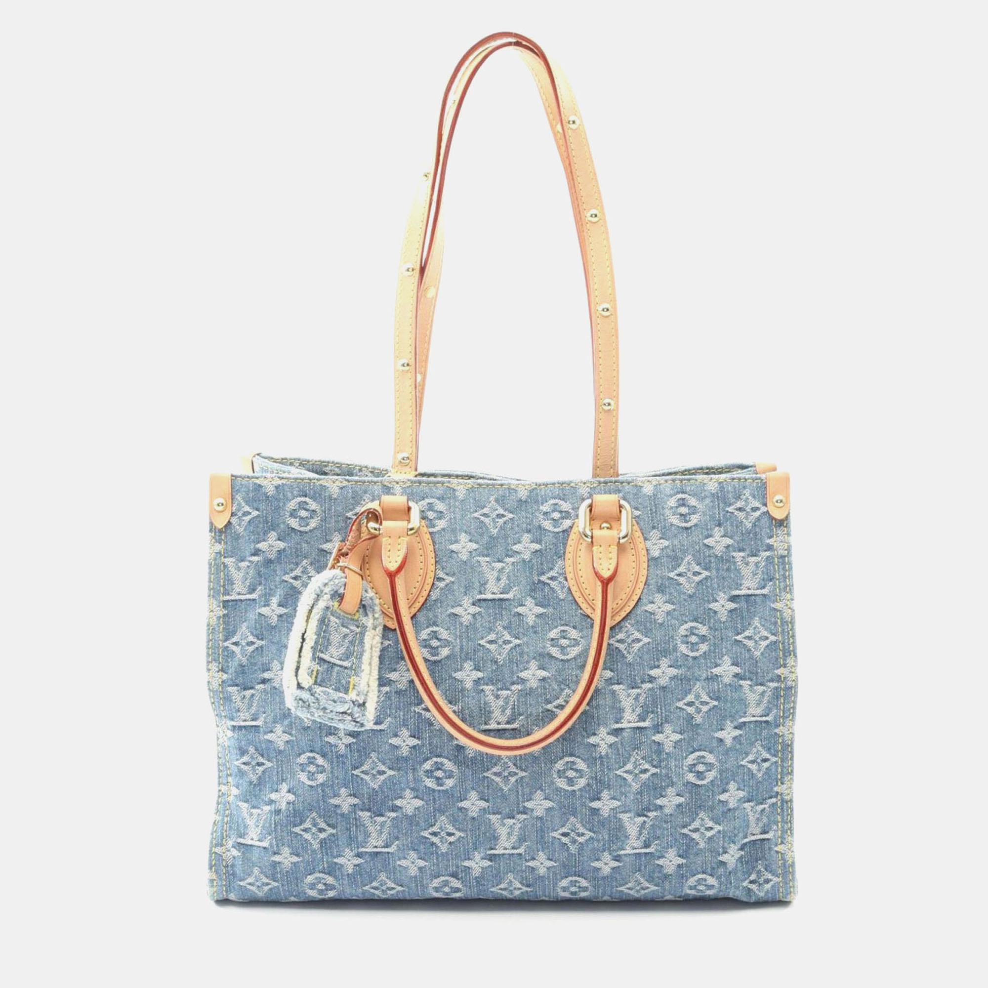

Louis Vuitton On The Go MM Blue Monogram Denim Leather Tote Bag