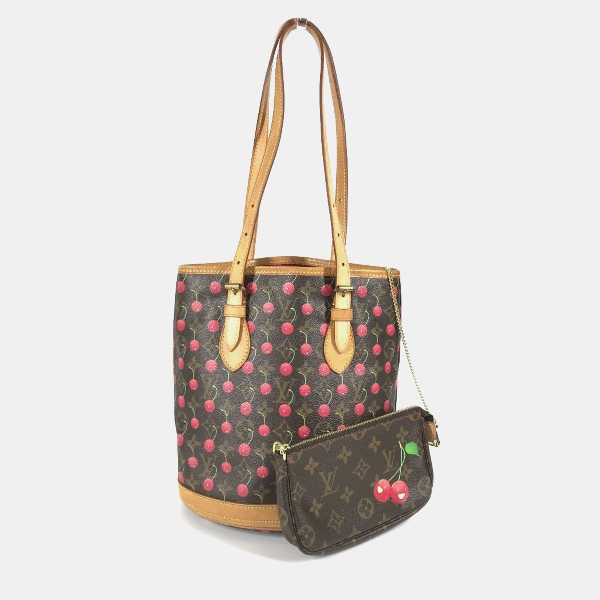 

Louis Vuitton Monogram Cherry Bucket Pm Canvas Red, Brown