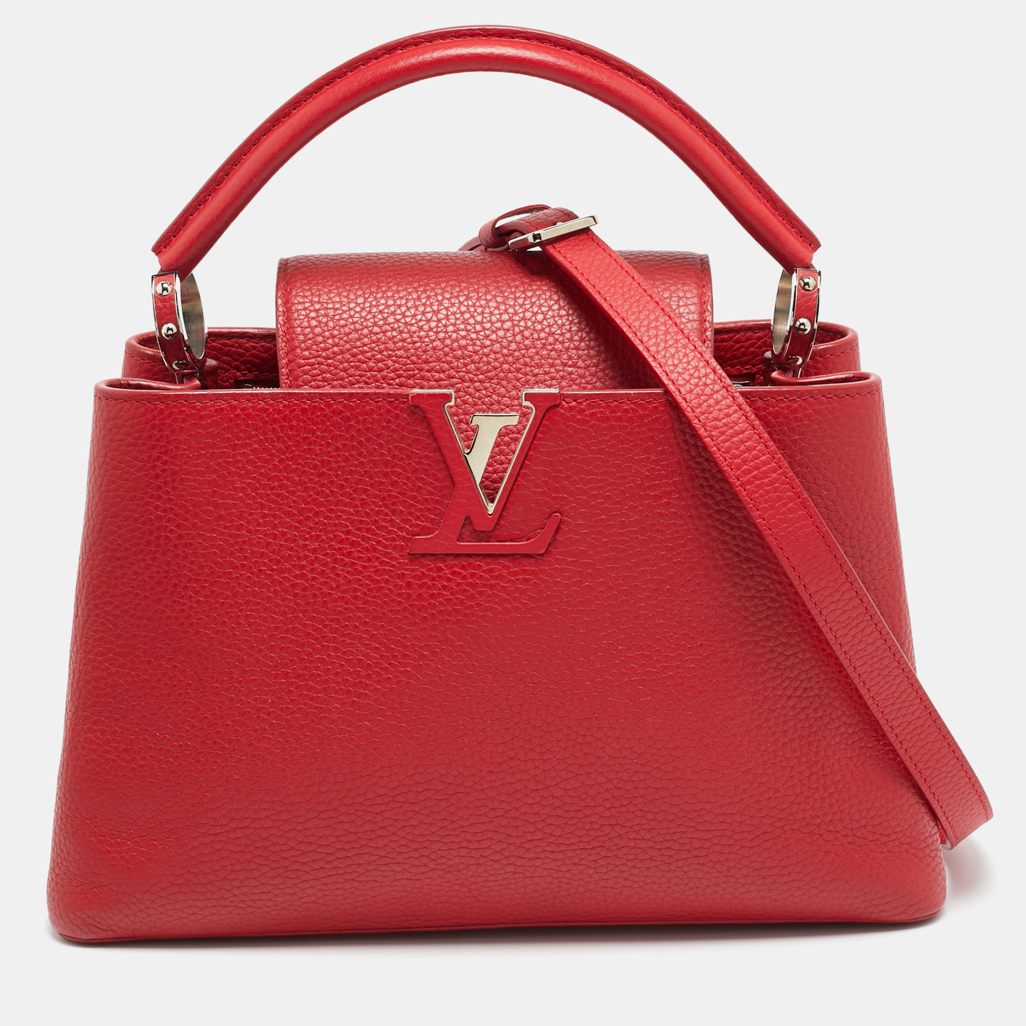 

Louis Vuitton Capucines PM Rubis Taurillon Leather Top Handle Bag, Red