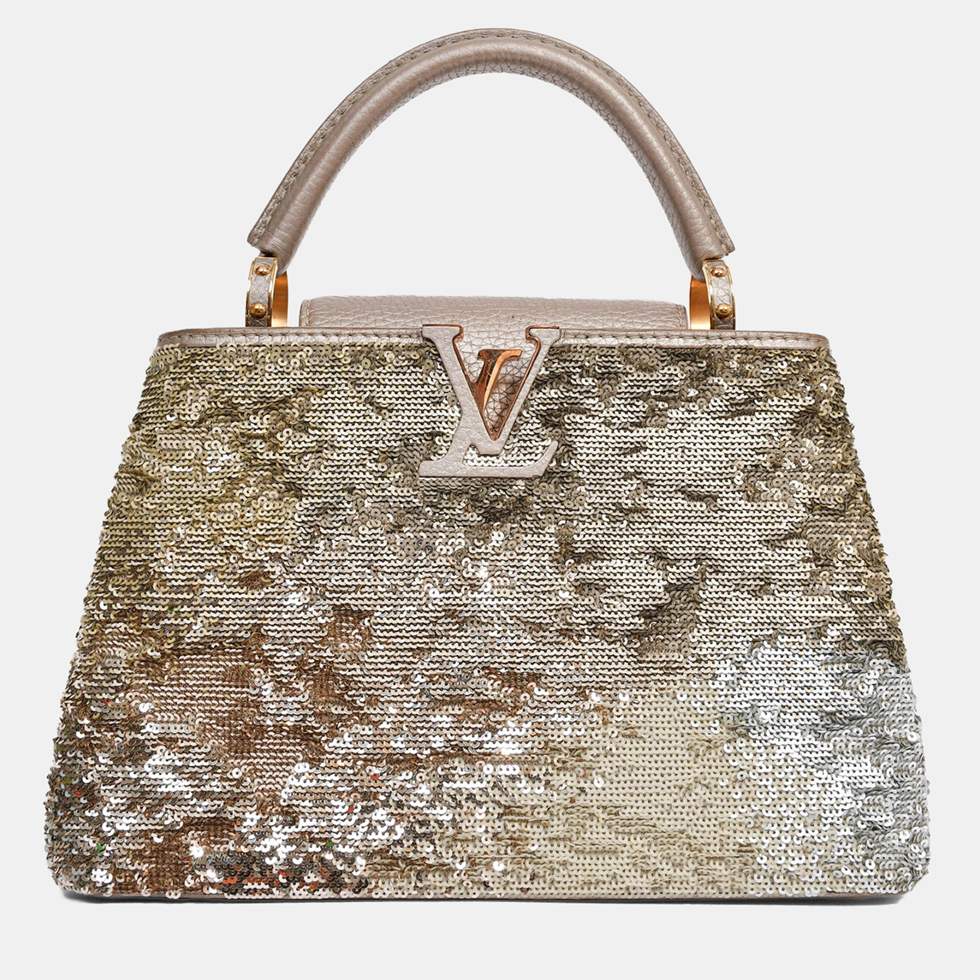 

Louis Vuitton 2015 Beige Metallic Sequins Taurillon Capucines BB with Strap