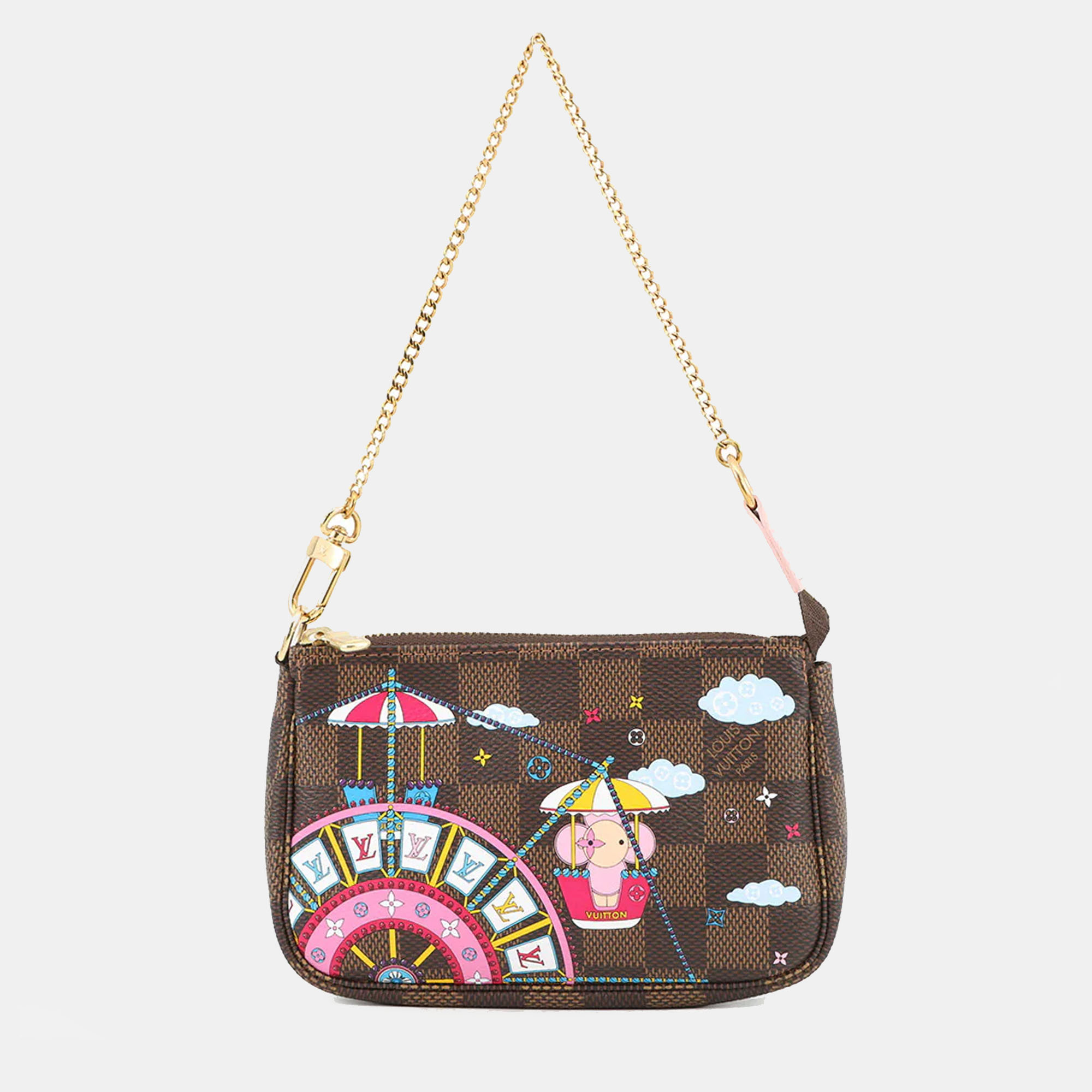 

Louis Vuitton Mini Pochette Accessoires Pink Damier Ebene Canvas Vivienne, Brown