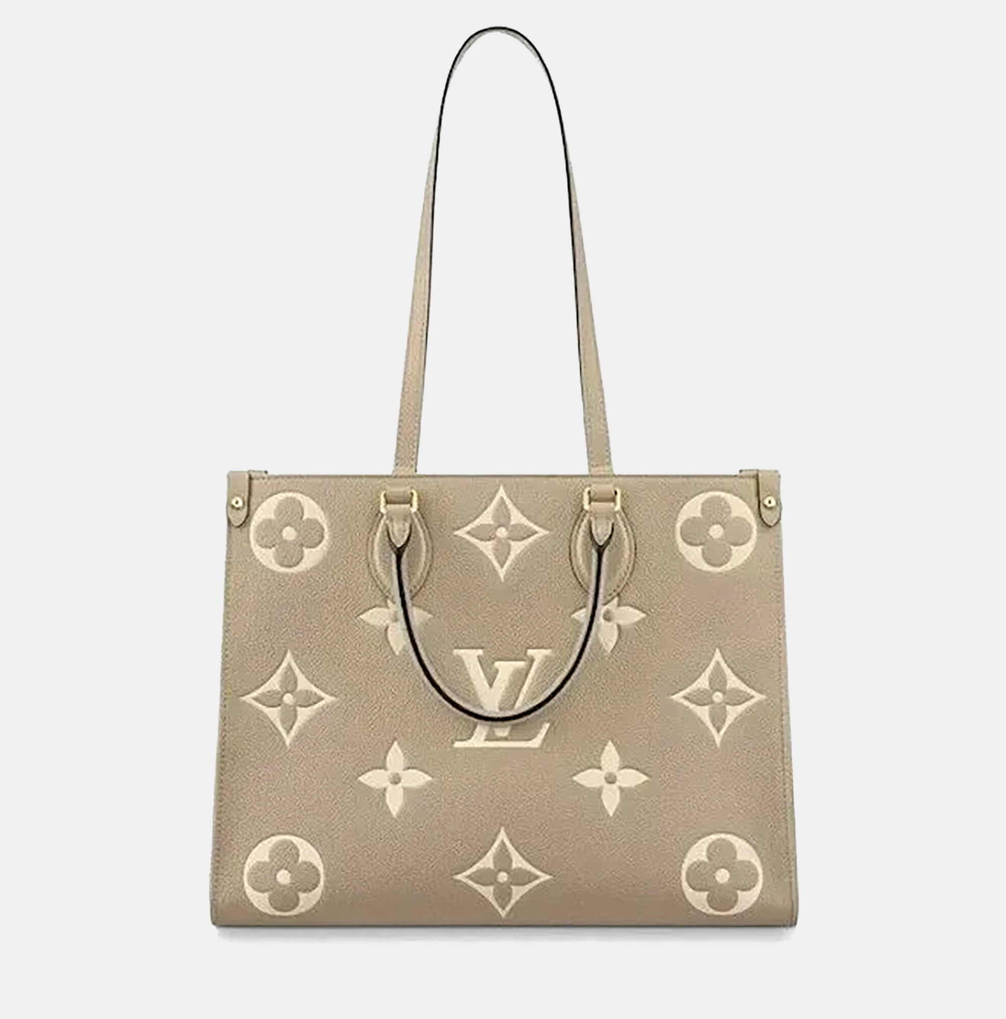 

Louis Vuitton Onthego MM Beige, Grey Bicolor Leather Tote Bag