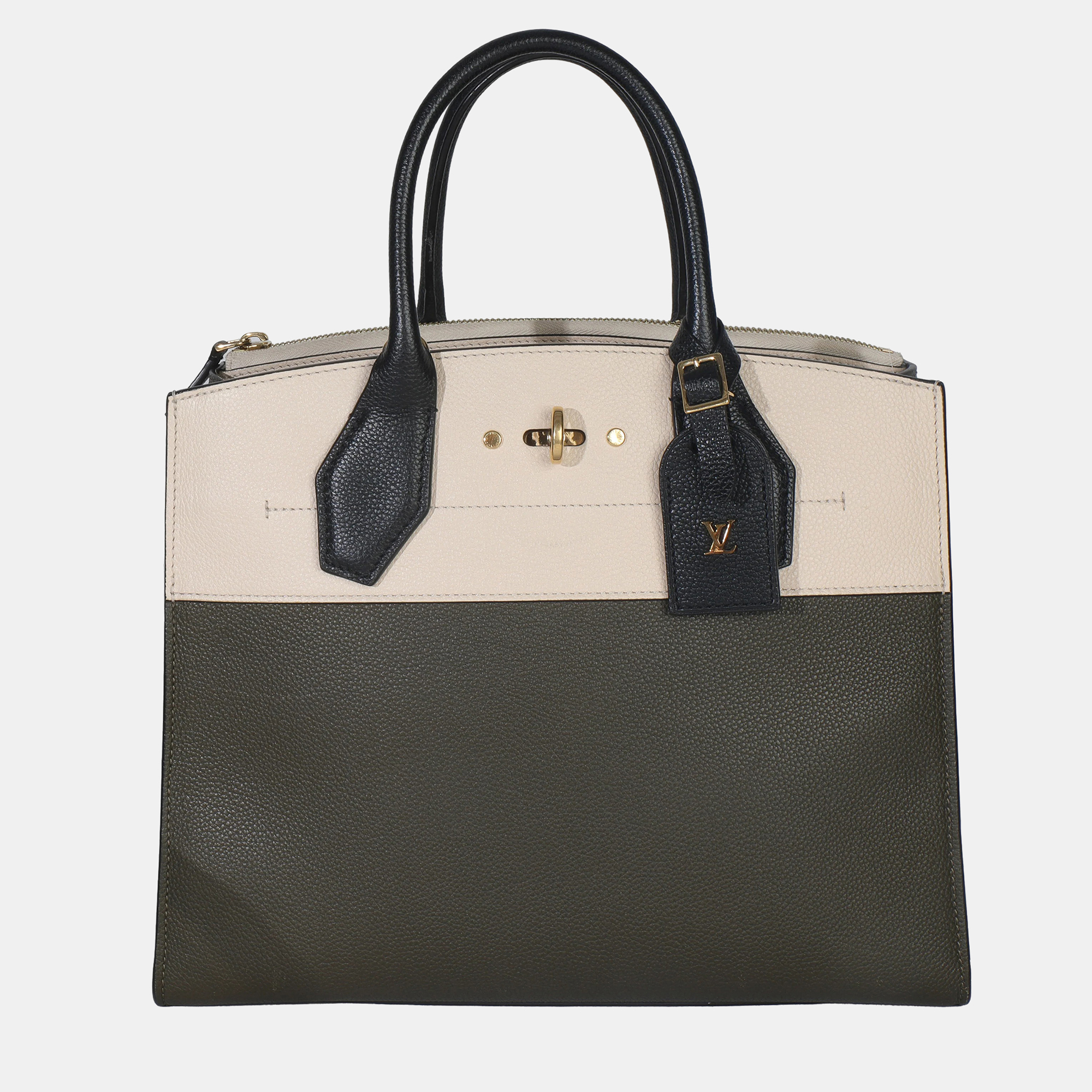 

Louis Vuitton Kaki Creme Black Taurillon City Steamer MM