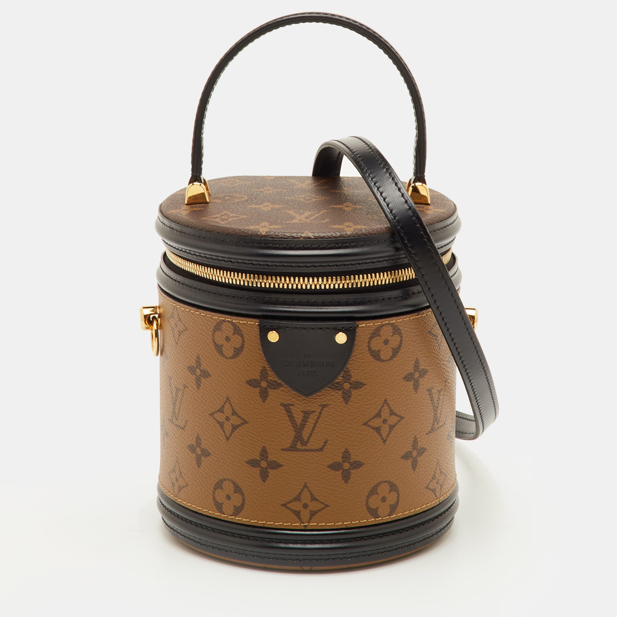 

Louis Vuitton Cannes Monogram Reverse Canvas and Leather Bucket Bag, Black
