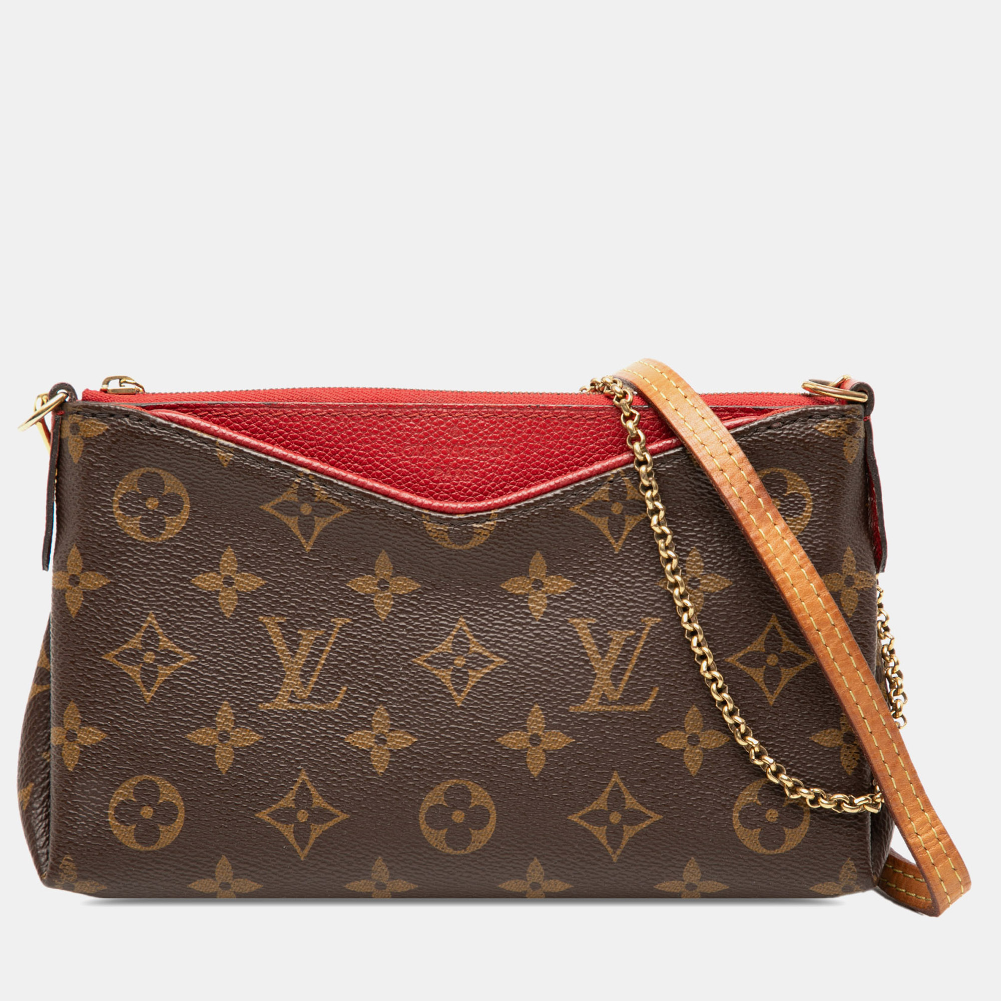 

Louis Vuitton Brown Red Monogram Pallas Clutch
