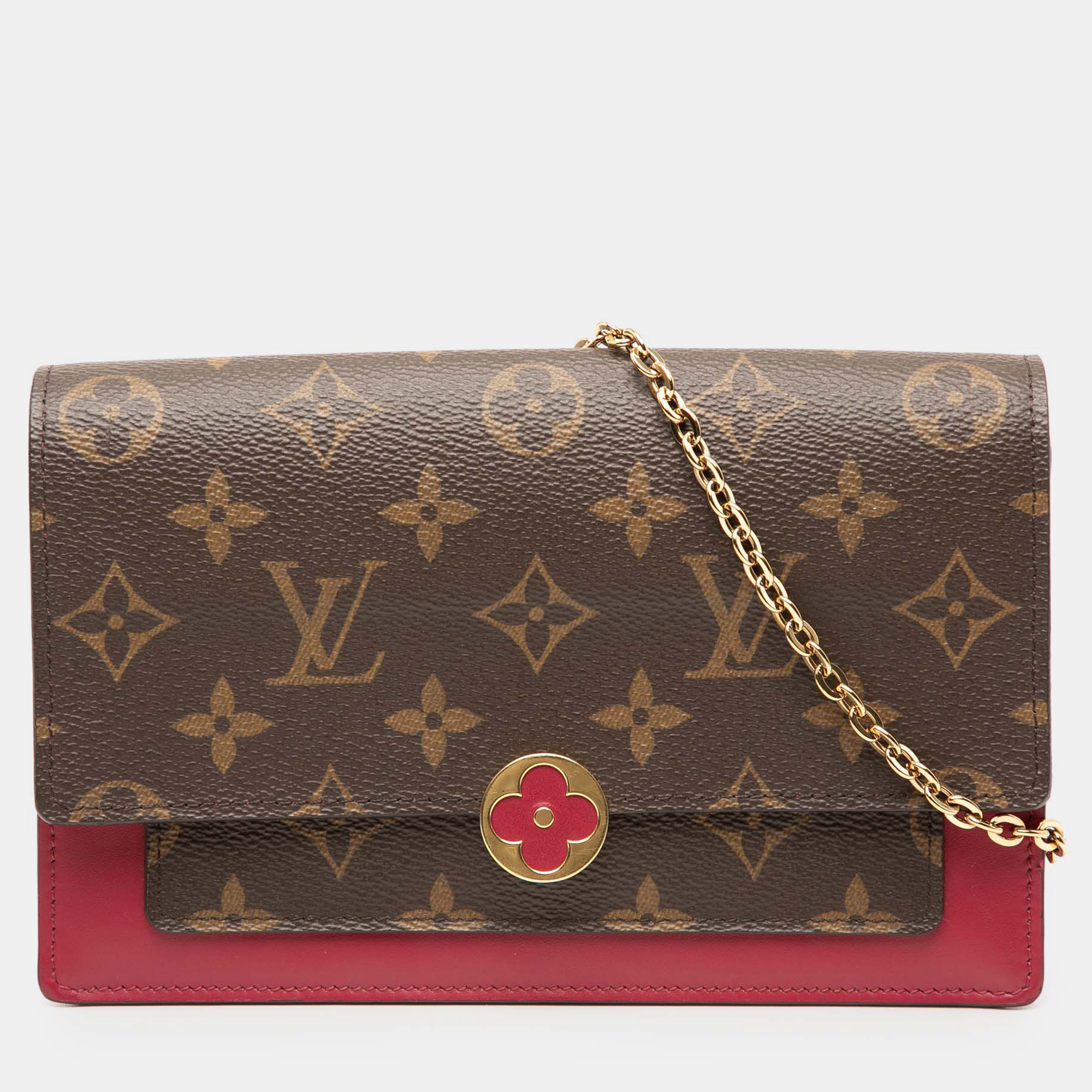 

Louis Vuitton Brown Red Monogram Flore Wallet On Chain