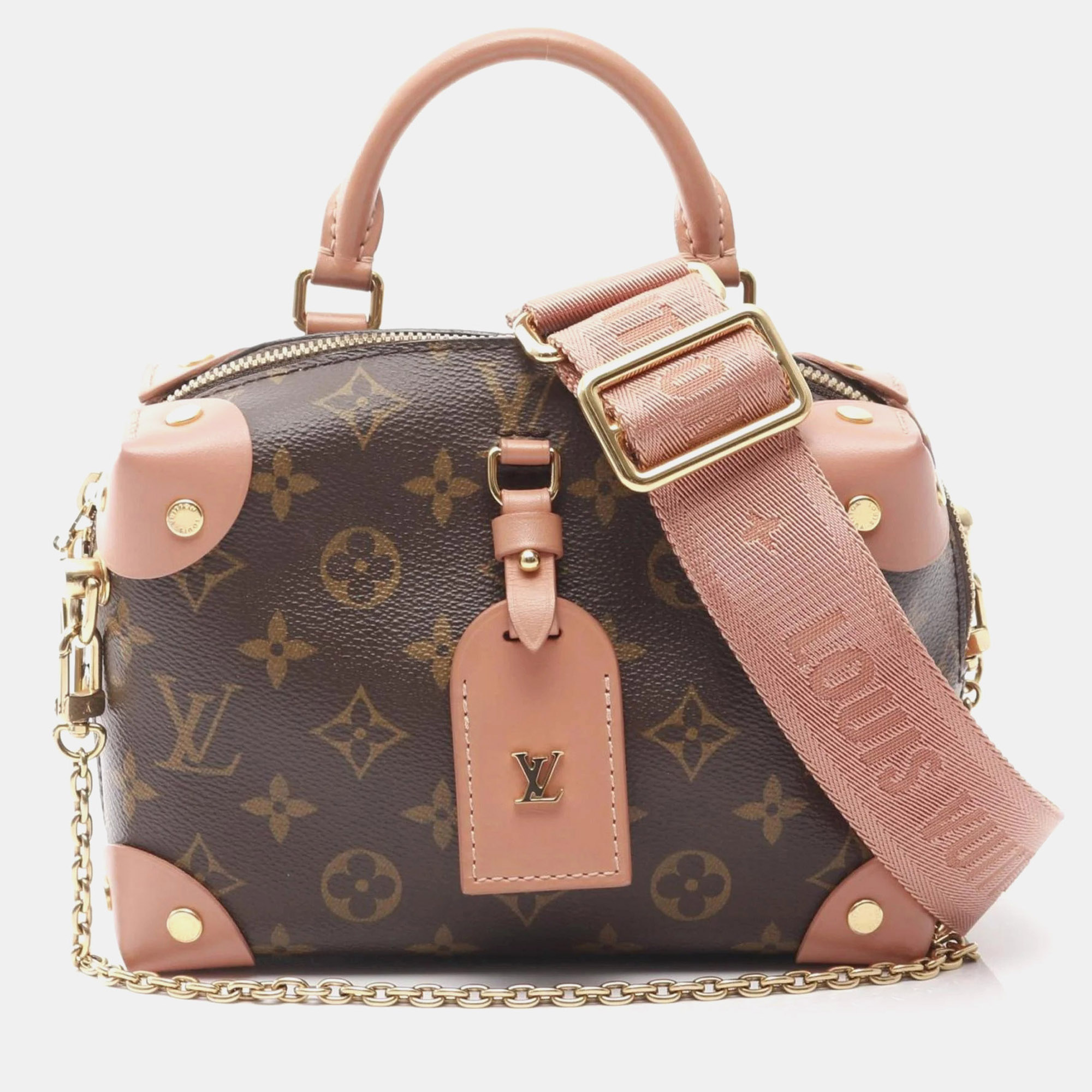 

Louis Vuitton Petite Malle Souple Handbag Coated Canvas And Leather Monogram Brown Pink