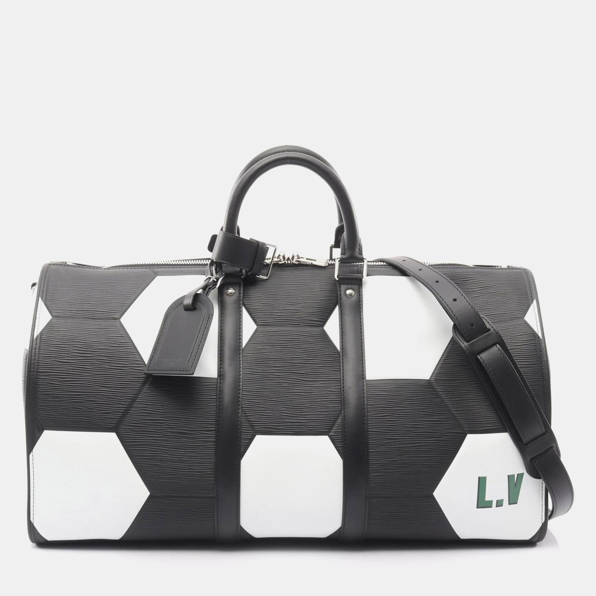 

Louis Vuitton Keepall Bandouliere 50 Epi Leather Boston Bag In Noir Black And White