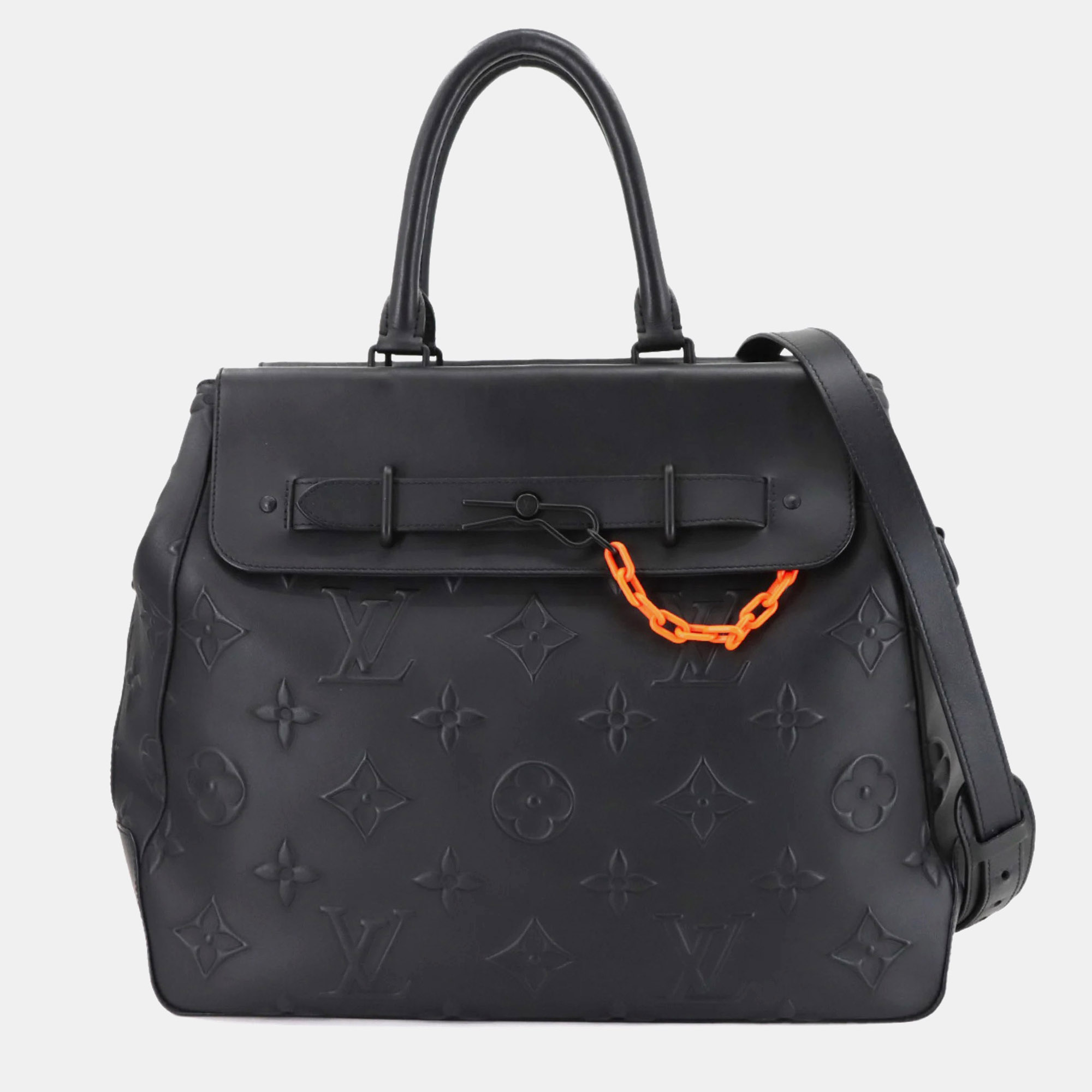 

Louis Vuitton Monogram Seal Steamer Tote 2-Way Shoulder Bag In Black Leather
