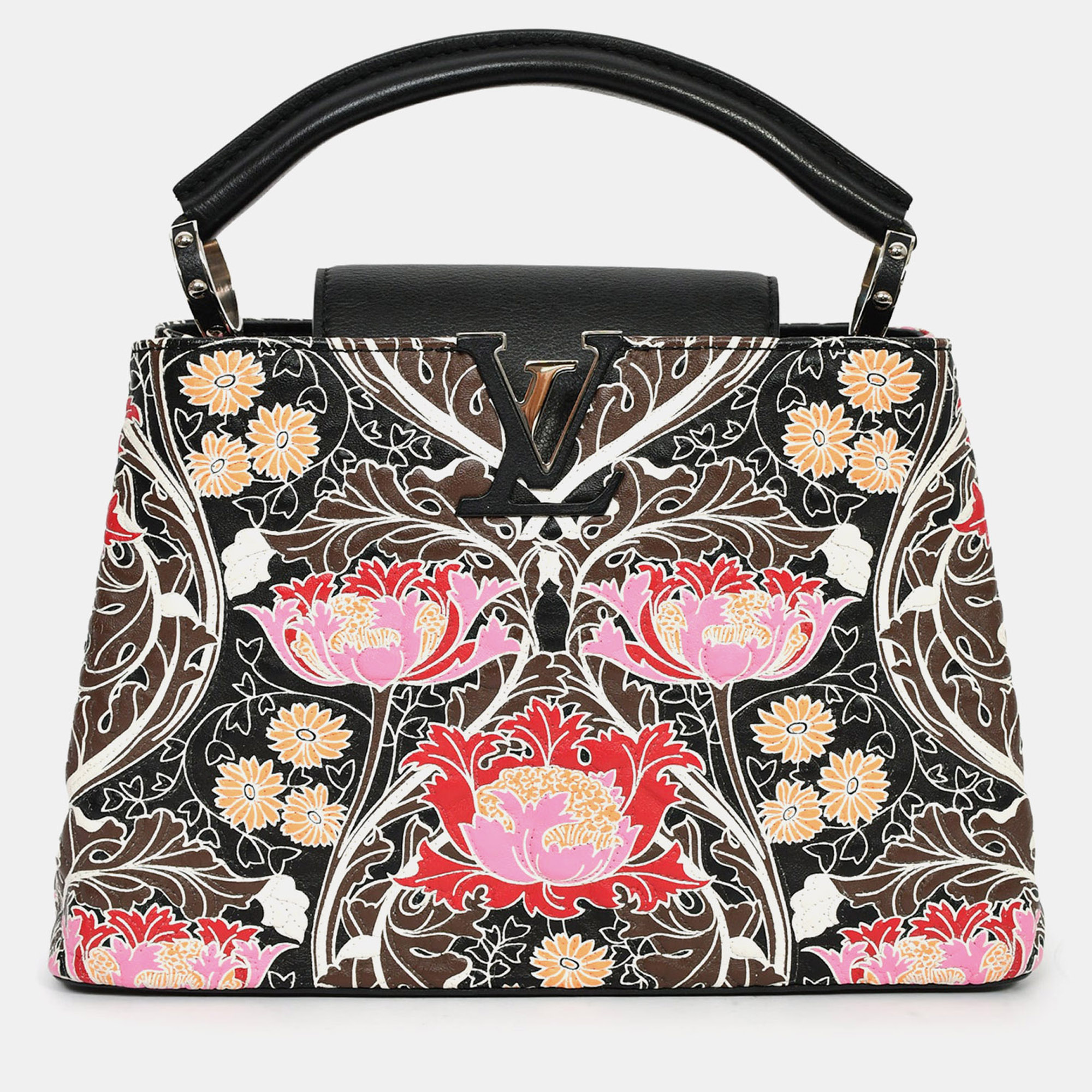 

Louis Vuitton 2015 Black/Multicolour Leather Wild Flowers Capucines BB Top Handle Bag with Strap