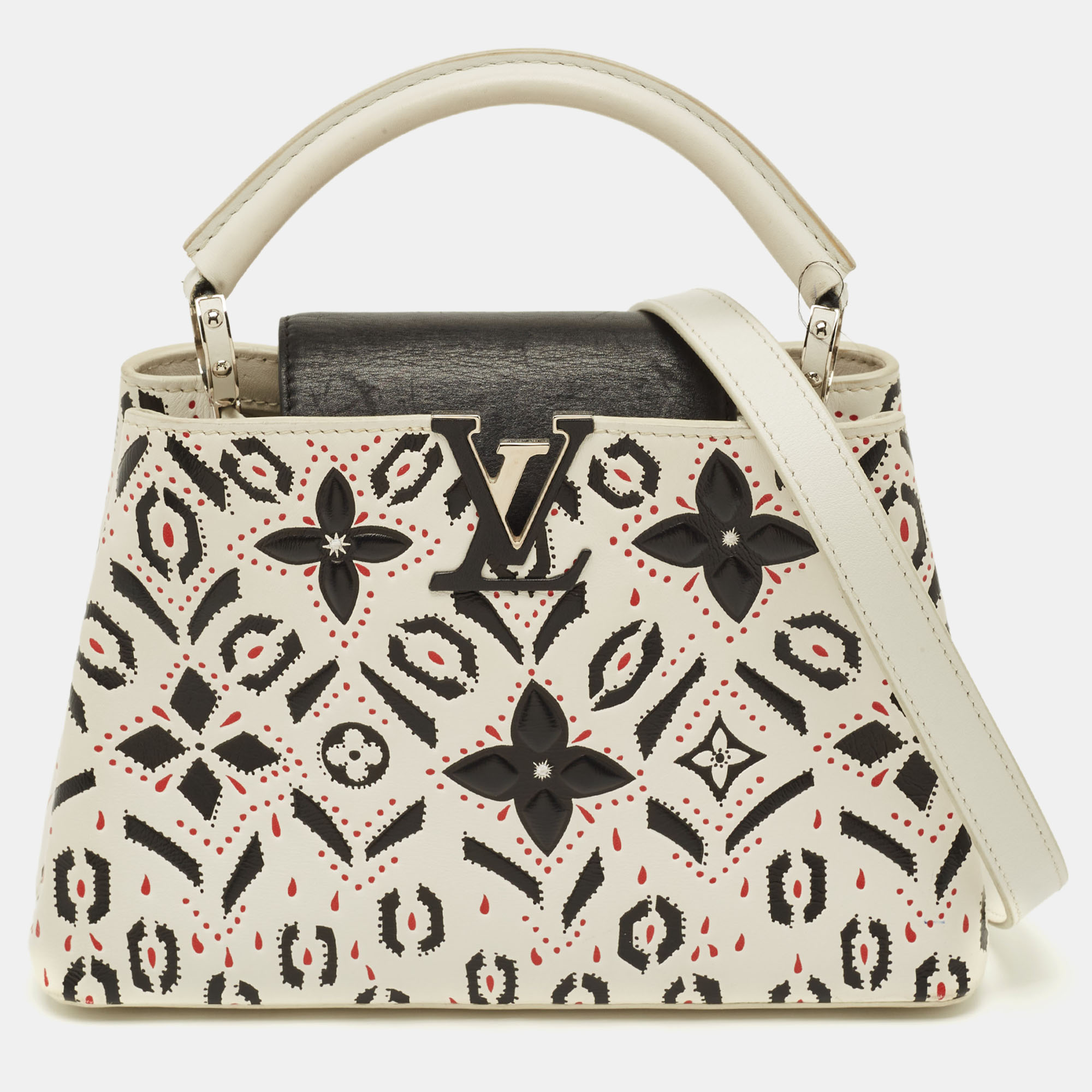 

Louis Vuitton Capucines BB Flower Motif White/Black Leather Bag