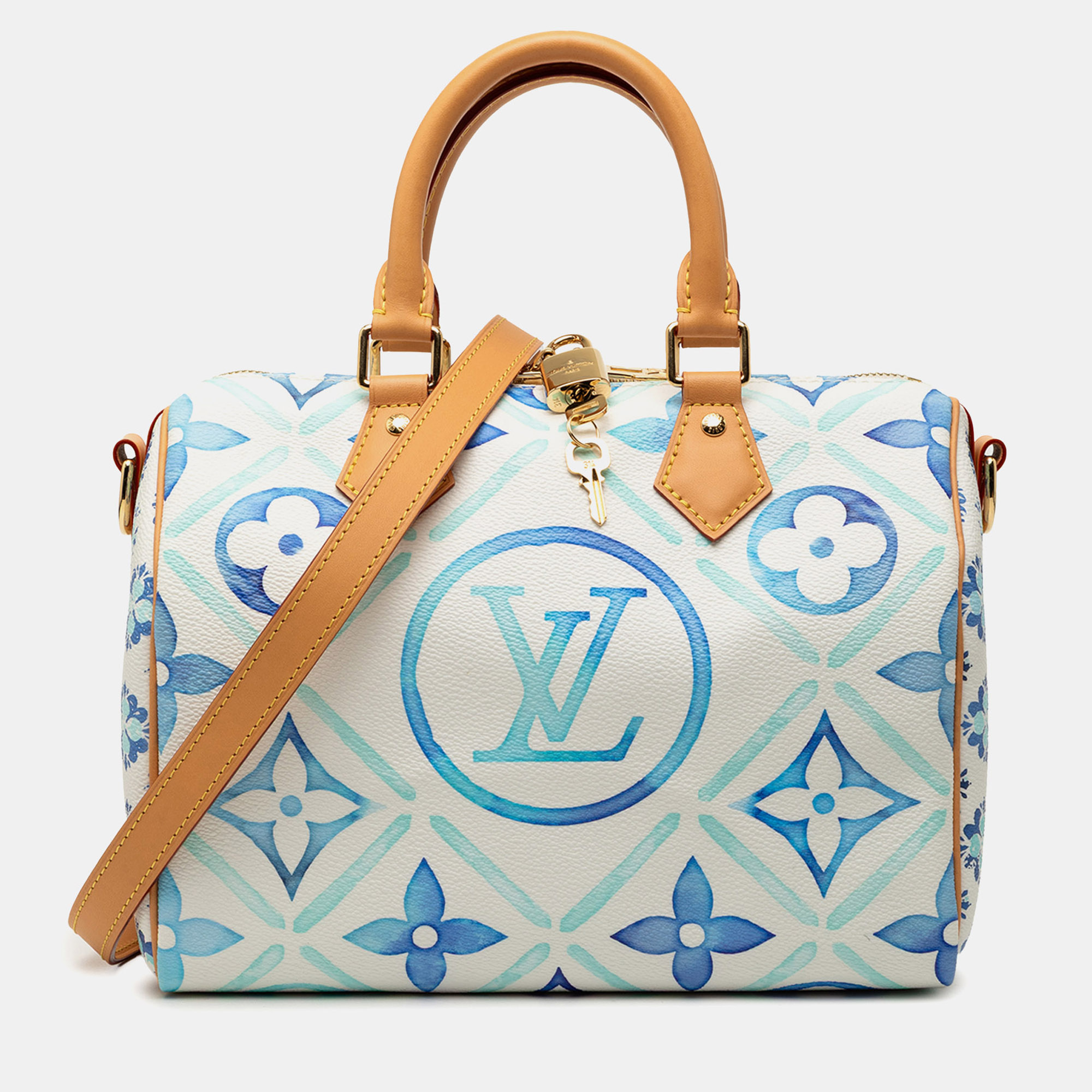 

Louis Vuitton Blue Monogram Tiles By The Pool Speedy Bandouliere 25