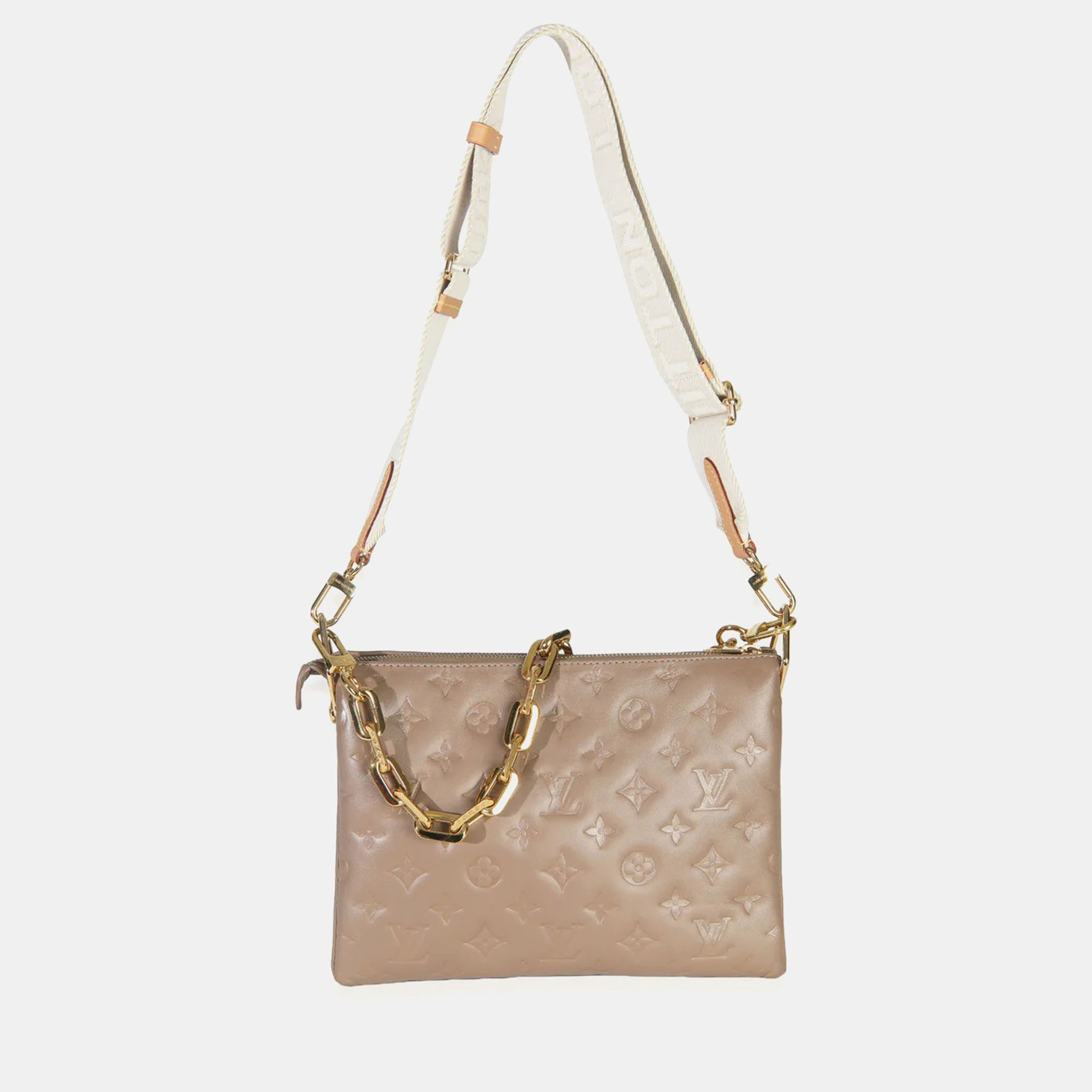 

Louis Vuitton Taupe Monogram Embossed Lambskin Coussin PM, Beige