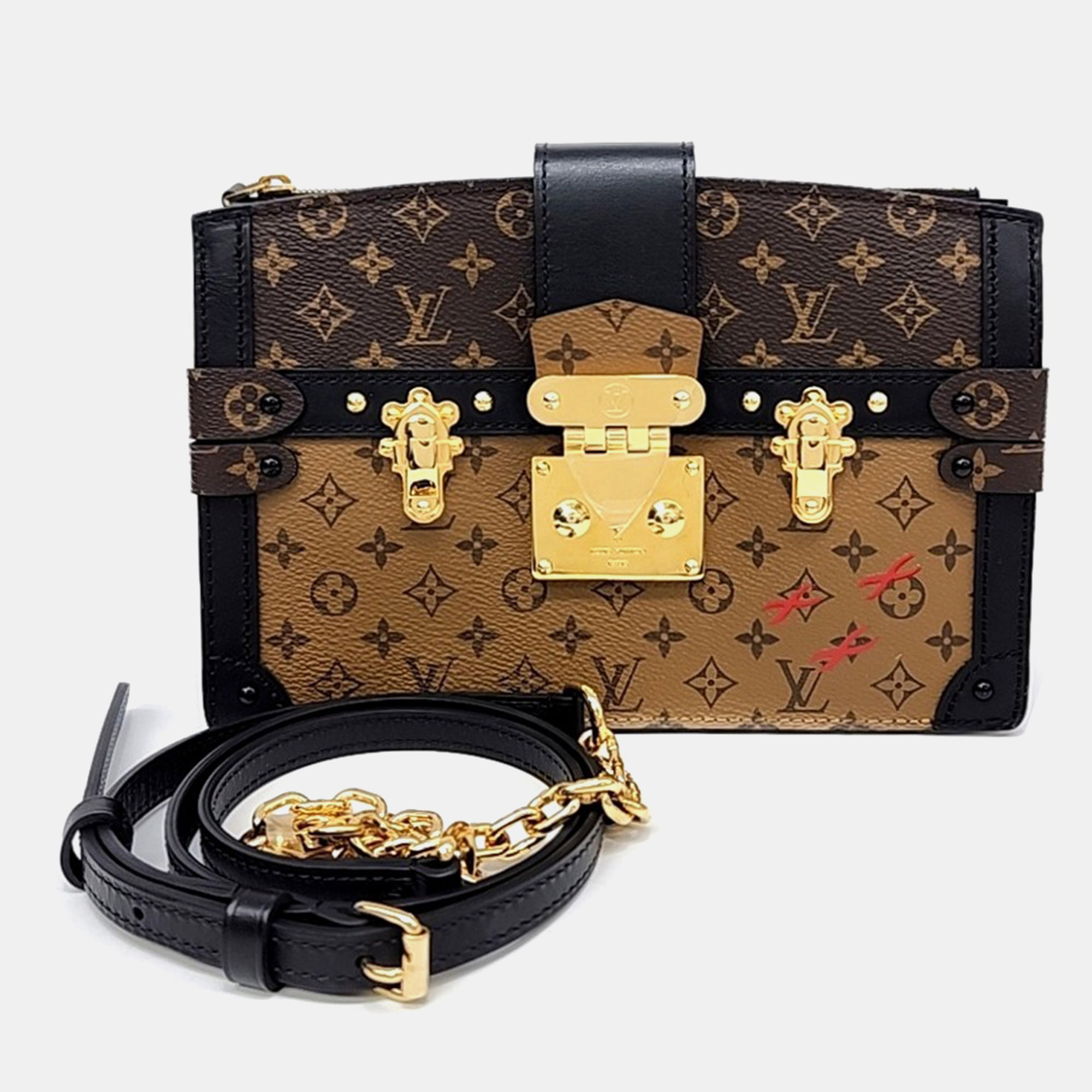 Louis Vuitton Monogram Reverse Trunk Black/Brown Coated Canvas and Leather Clutch and Shoulder Bag