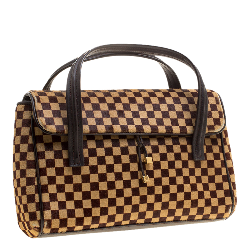 Louis Vuitton Bag Damier Sauvage Calf hair Lionne Spawn Handbag Checkered  Brown Gold Logo Monogram Red Suede Vintage Authentic y2k 90s