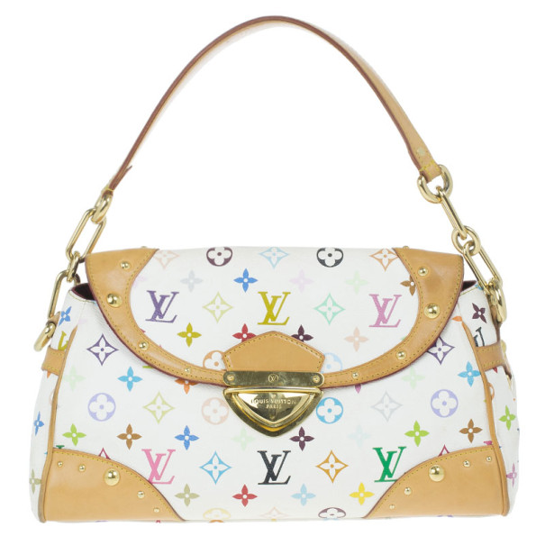 Pre Owned Louis Vuitton White Mulitcolore Monogram Beverly MM