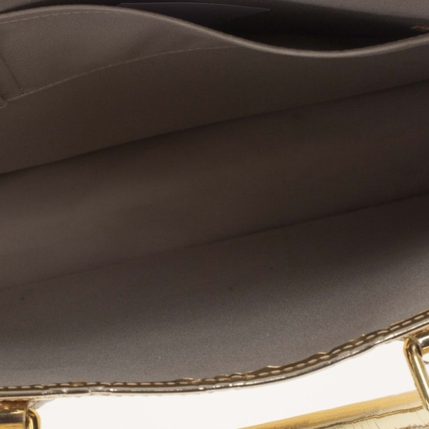 Auth Louis Vuitton Sac Plat GOLD tone Monogram Mirror Tote Hand Bag  1G070030n"