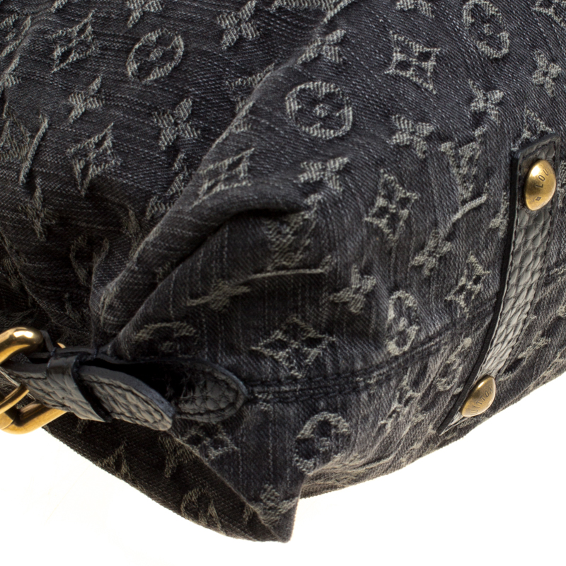 Louis Vuitton Monogram Denim Neo Cabby MM Shoulder Bag Black Auth Women Used