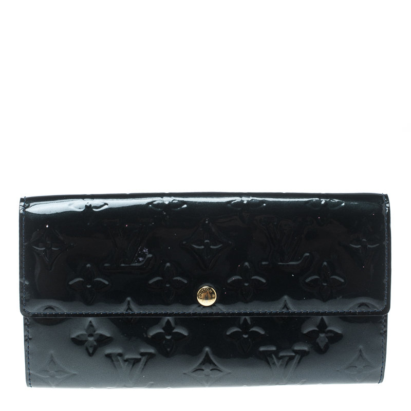 Pre Owned Louis Vuitton Blue Nuit Monogram Vernis Sarah Wallet